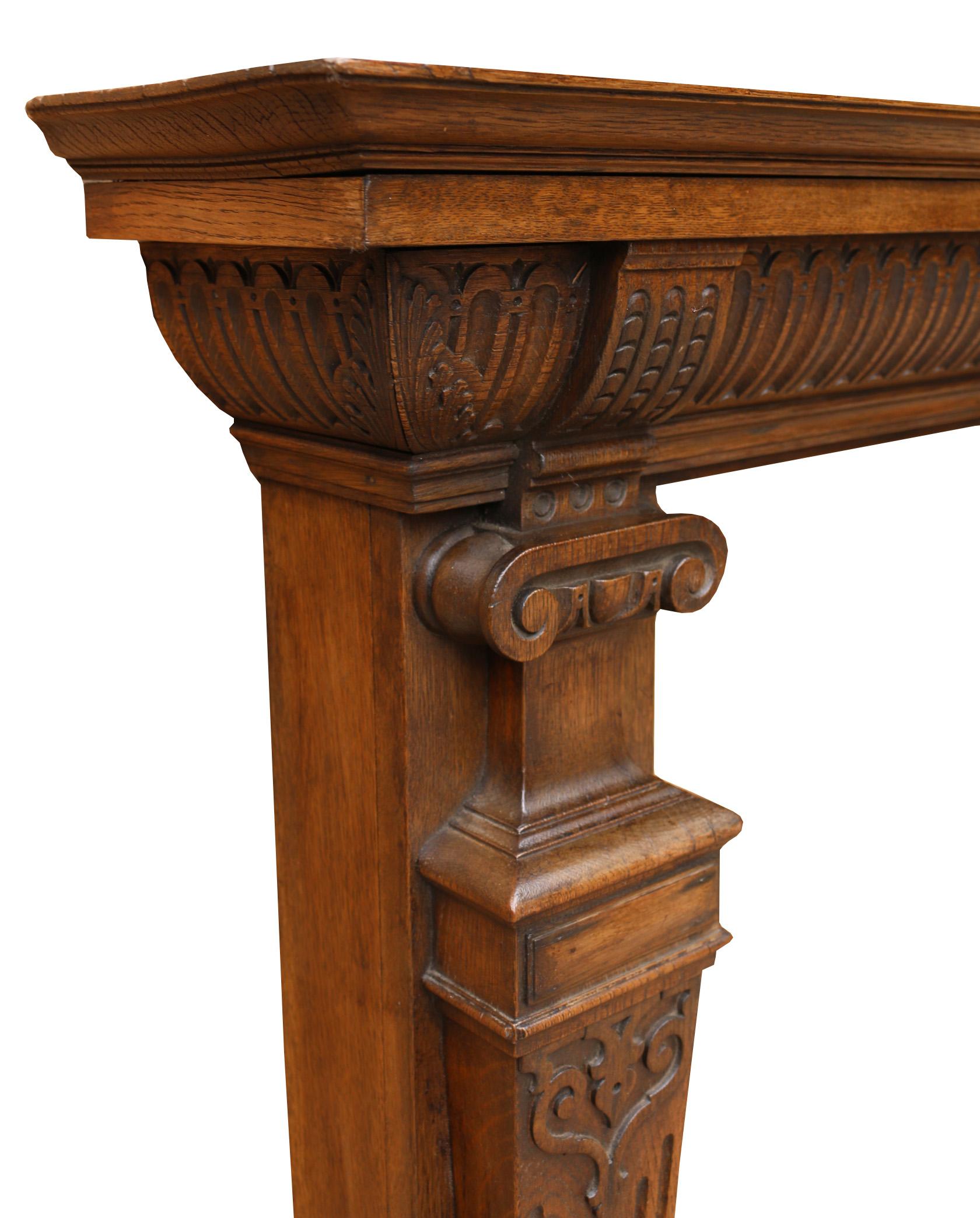 Antique English Carved Oak Fire Mantel For Sale 1