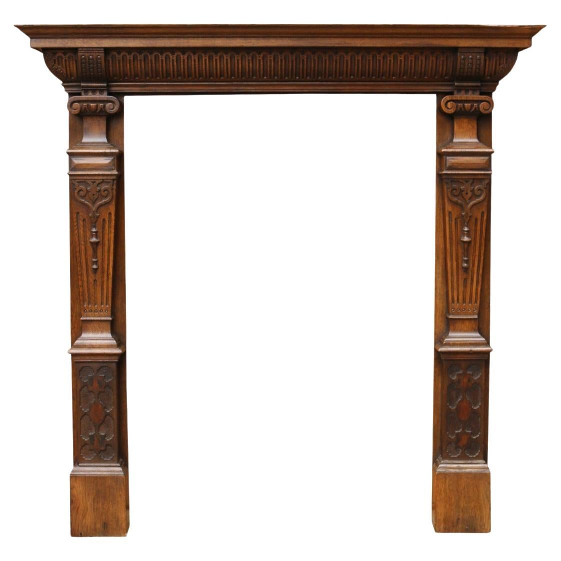 Antique English Carved Oak Mantel For Sale at 1stDibs