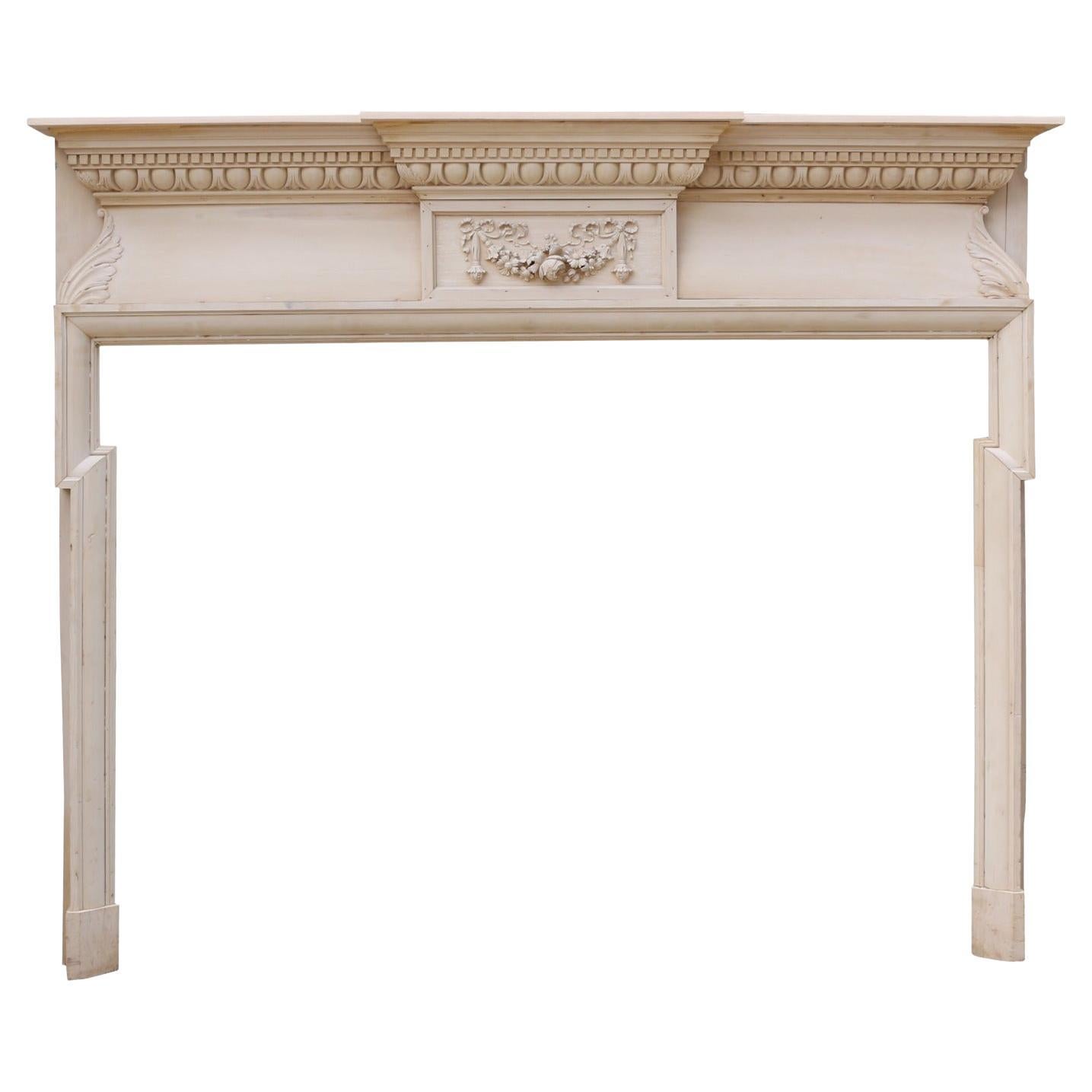 Antique English Carved Pine Fireplace Mantel For Sale