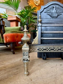 An Antique English Georgian Style Brass And Cast Iron Fire Grate