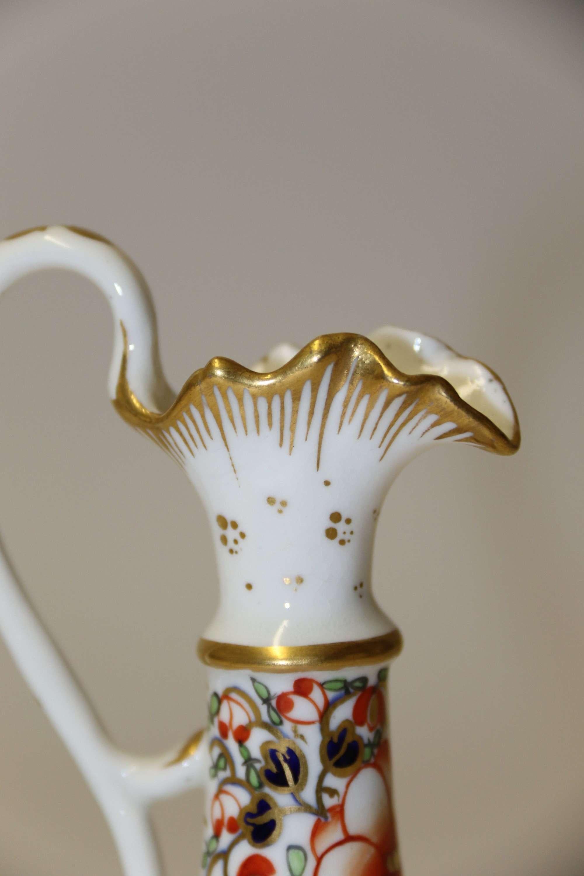 Victorian An antique English mid 19th century porcelain hand painted Derby ewer circa 1860 For Sale