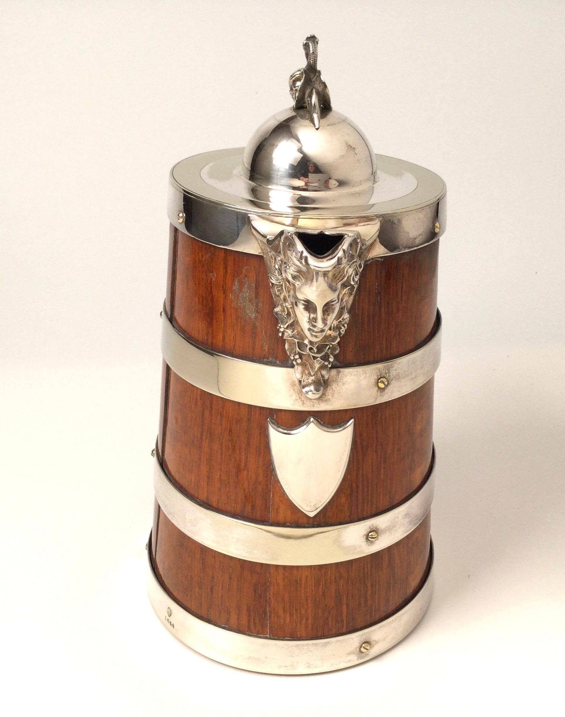 Antique English Oak and Silver Plate Tankard 5