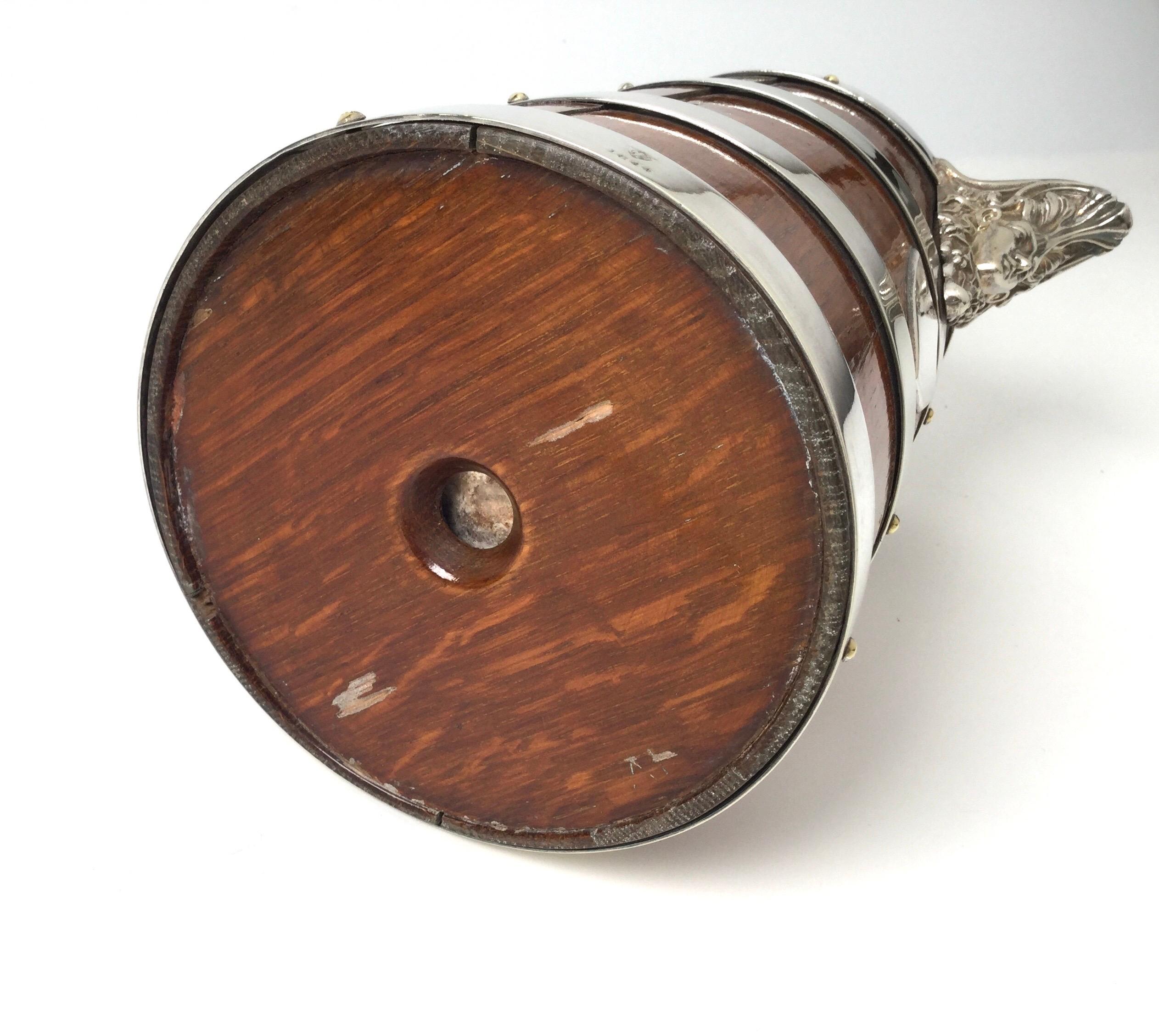 Antique English Oak and Silver Plate Tankard 7