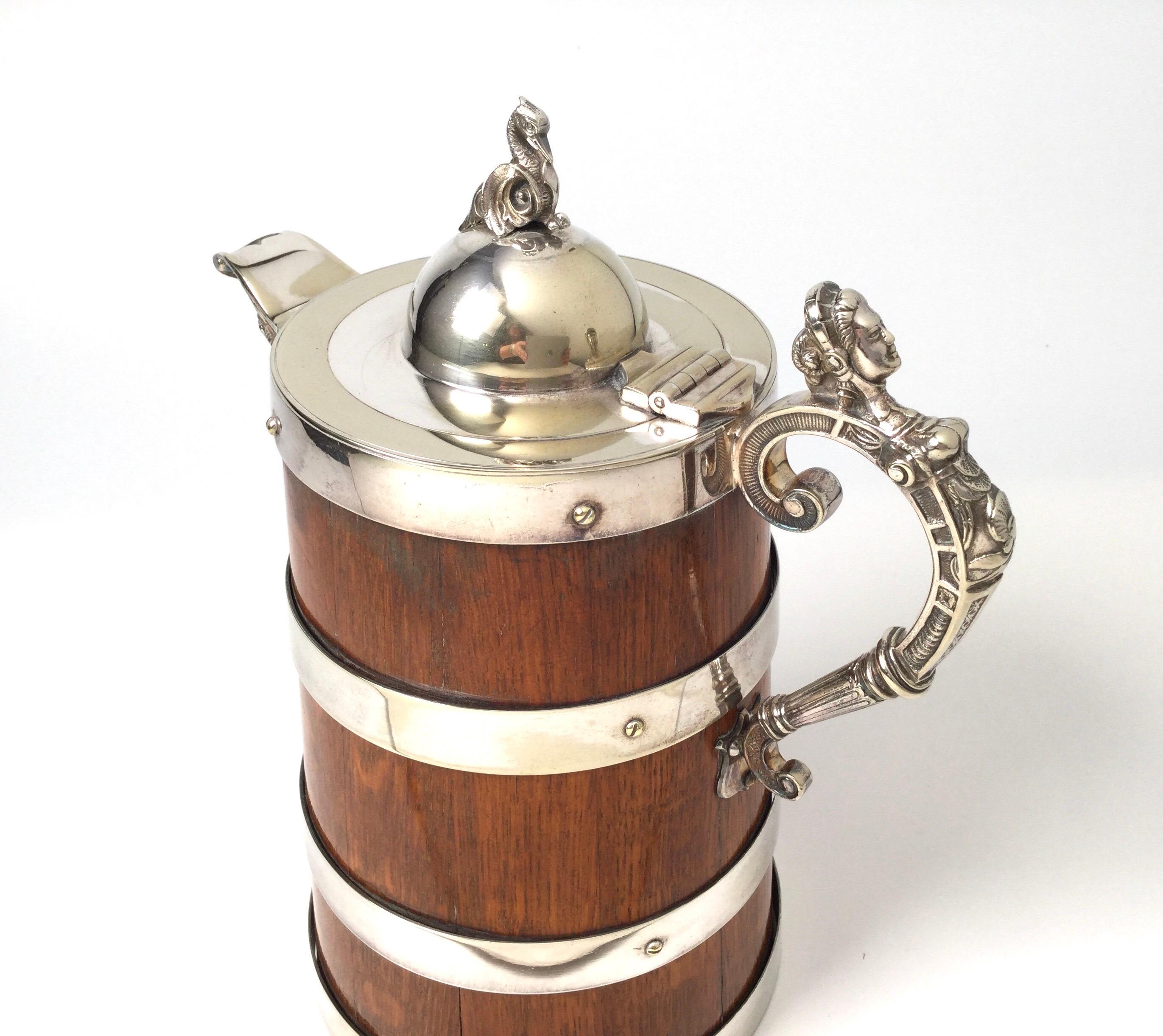 Antique English Oak and Silver Plate Tankard 3