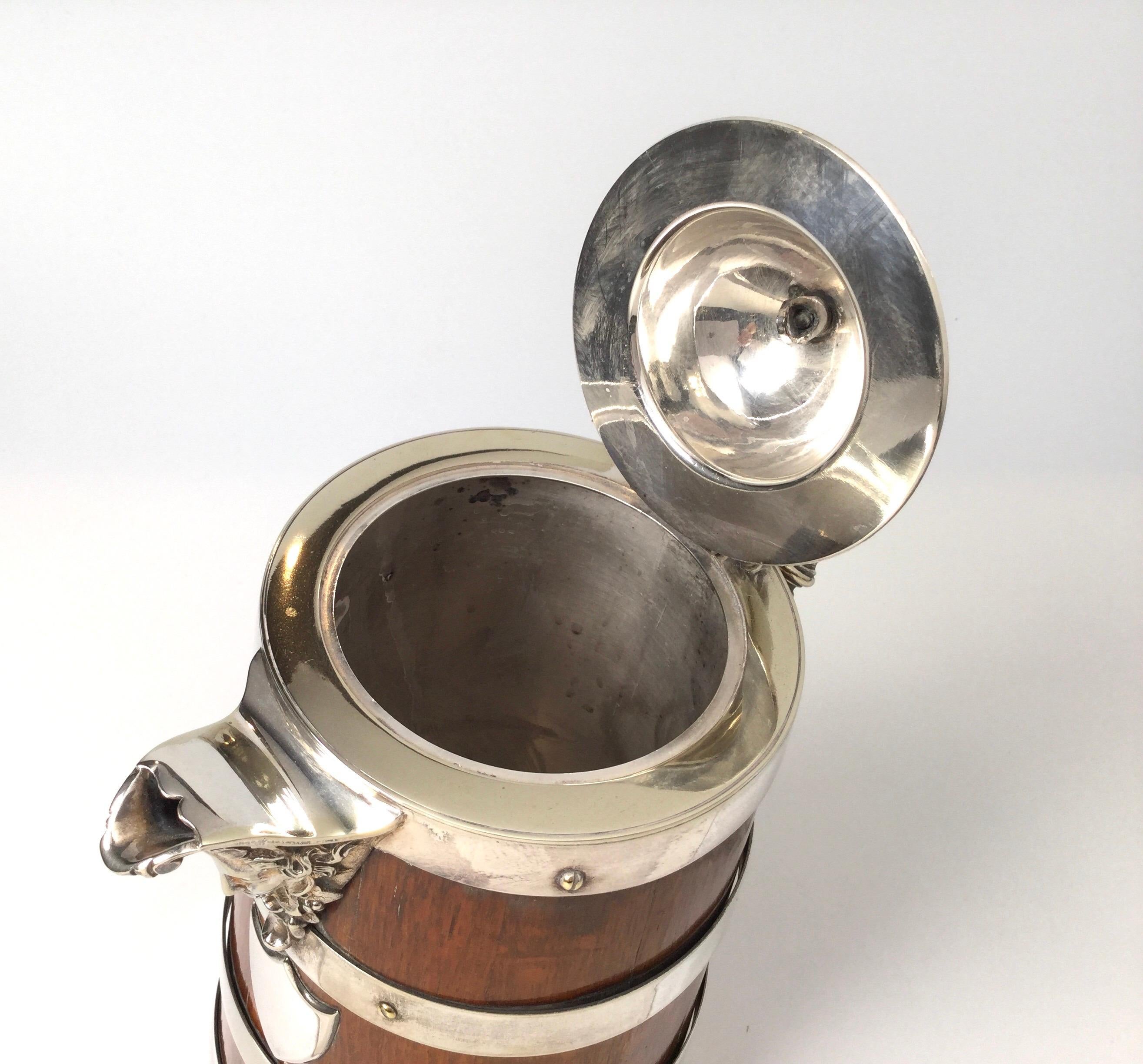 Antique English Oak and Silver Plate Tankard 4