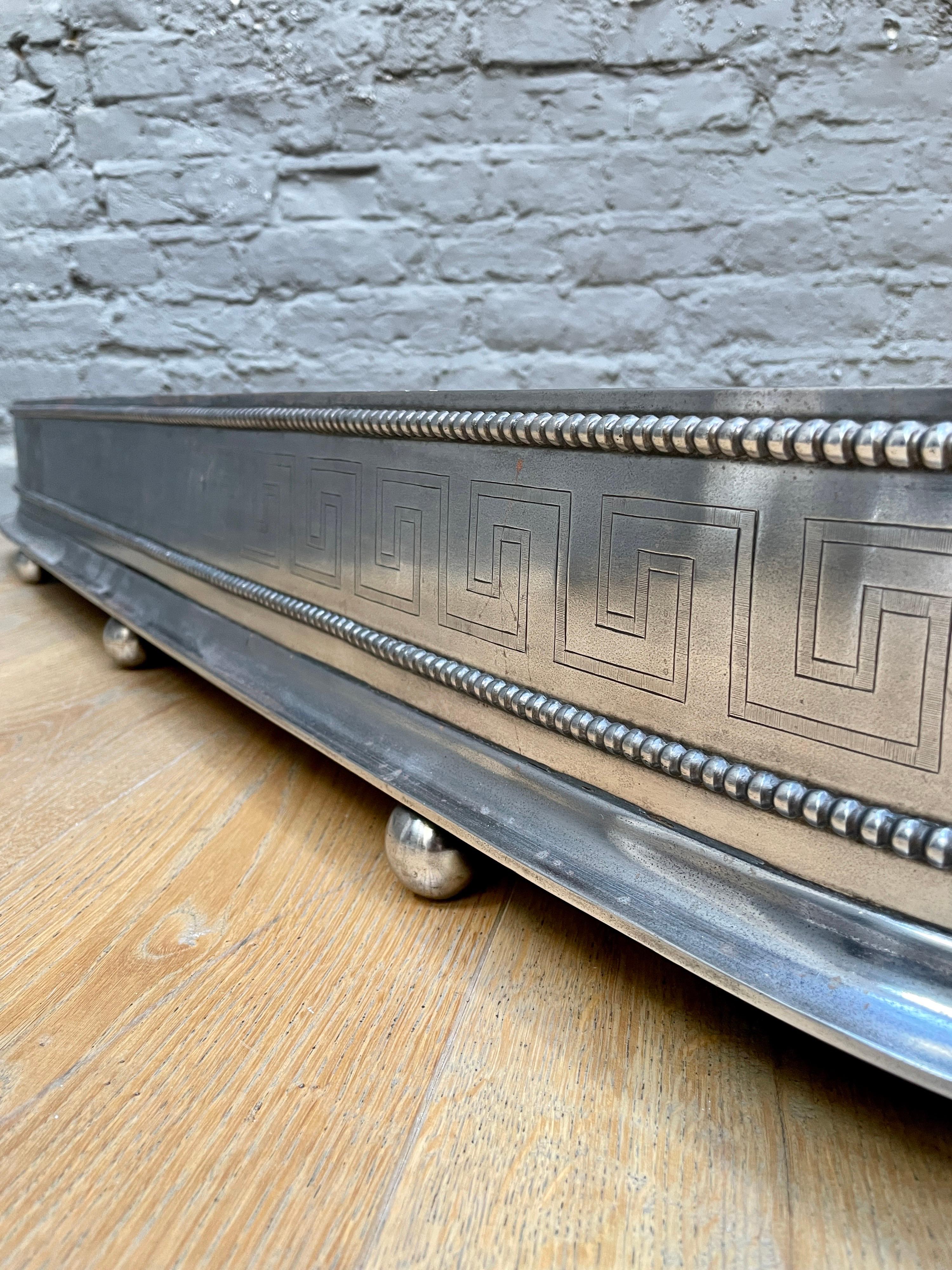 An Antique English Regency Engraved Steel Fender For Sale 6