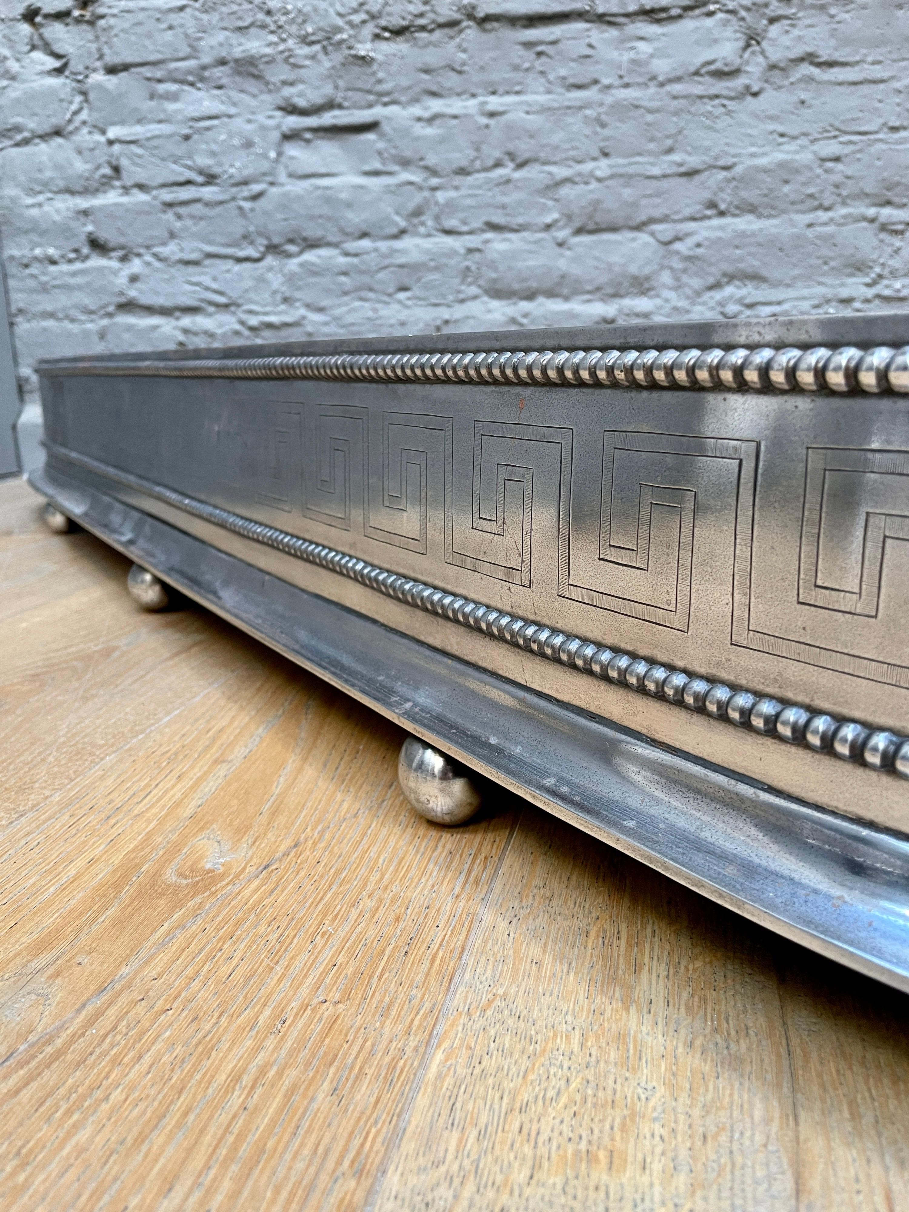 An Antique English Regency Engraved Steel Fender For Sale 4