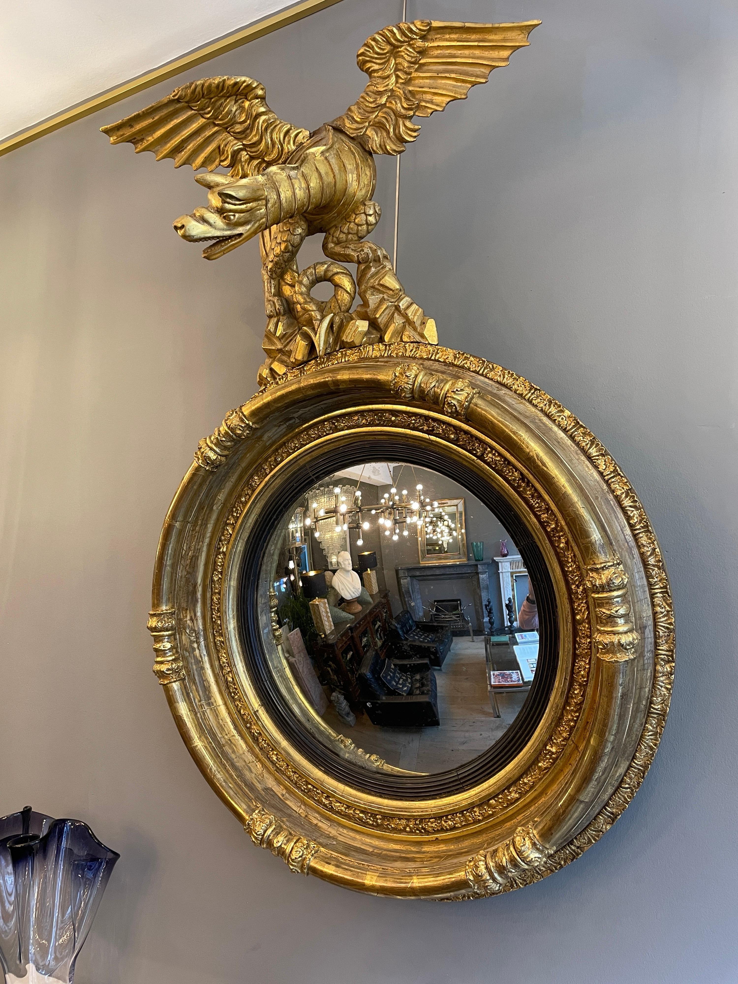 Antique English Regency Gilt Convex Mirror For Sale 7