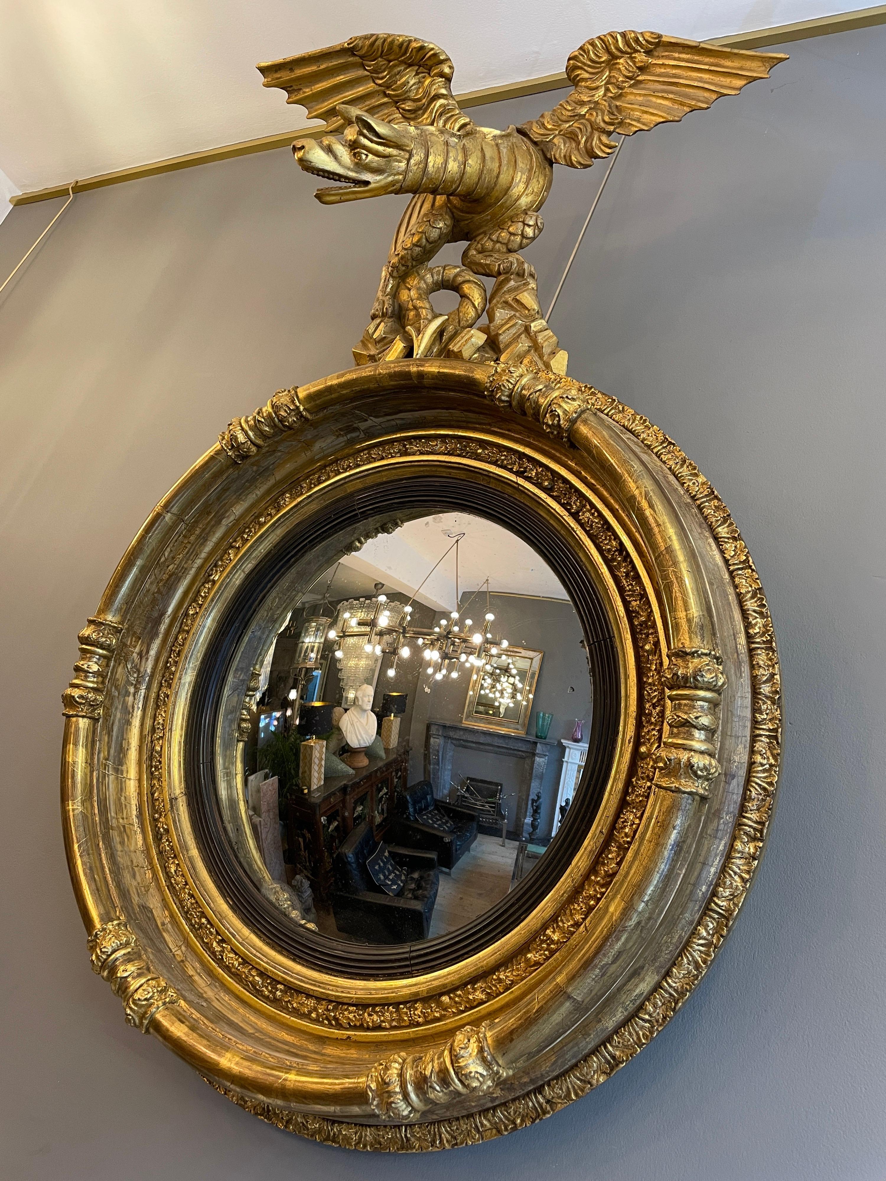Antique English Regency Gilt Convex Mirror For Sale 8