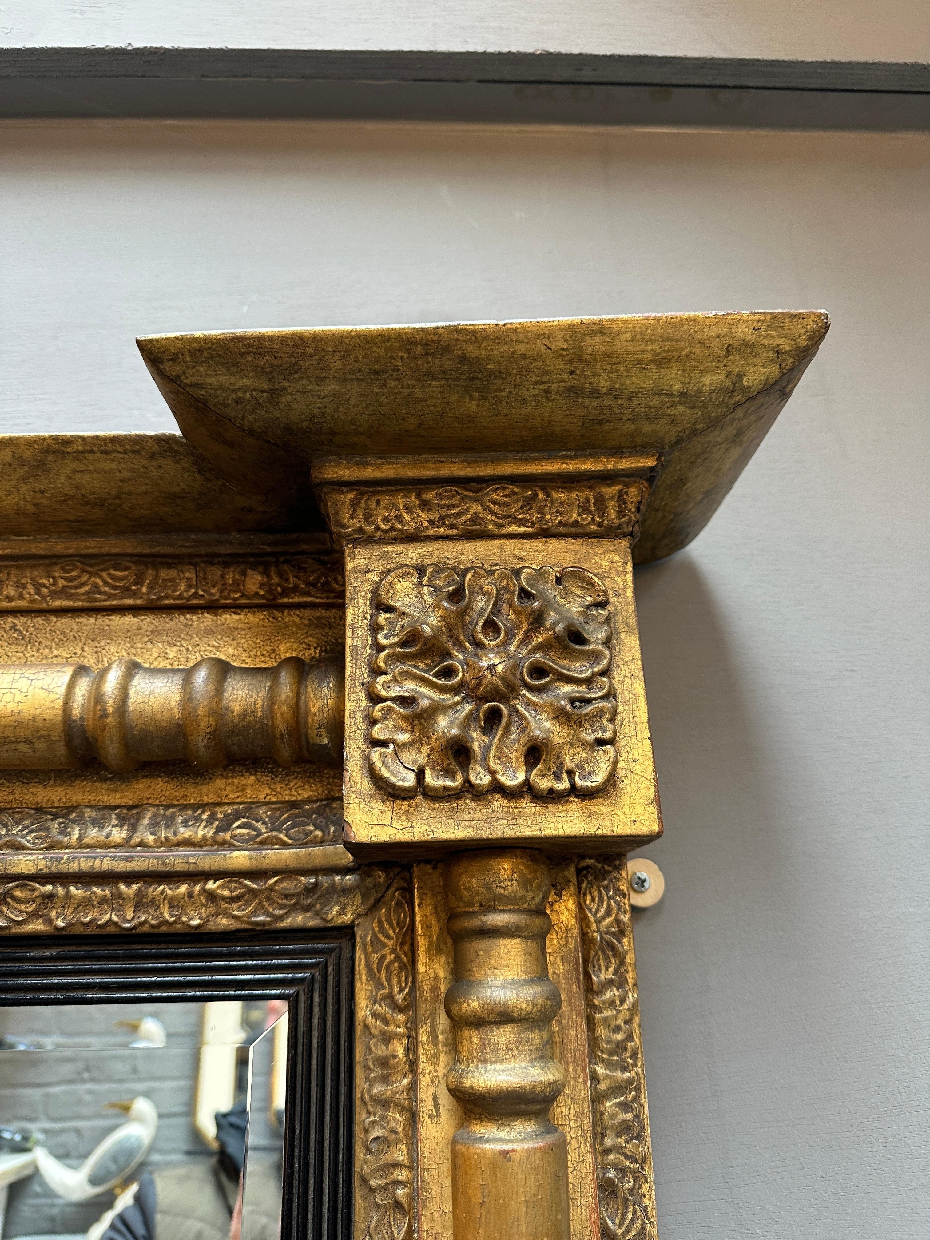 Mid-19th Century An Antique English Regency Gold Gilt Overmantel Mirror  For Sale