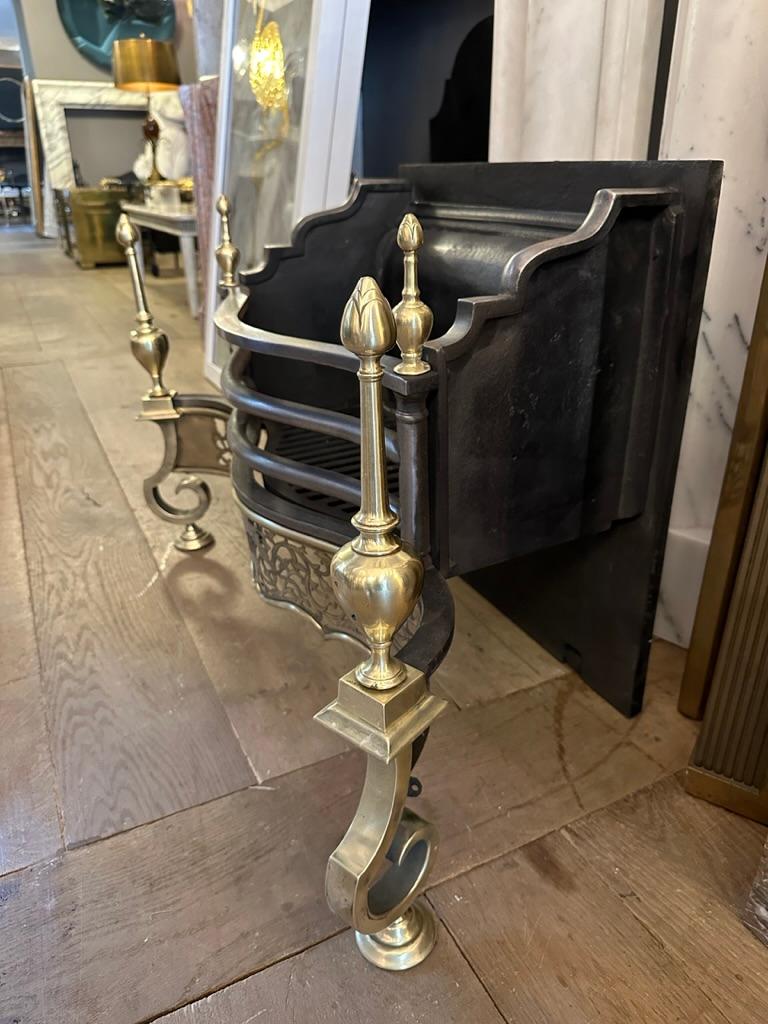 Regency Ancien Anglais  Grille de cheminée de style Régence en laiton et acier en vente