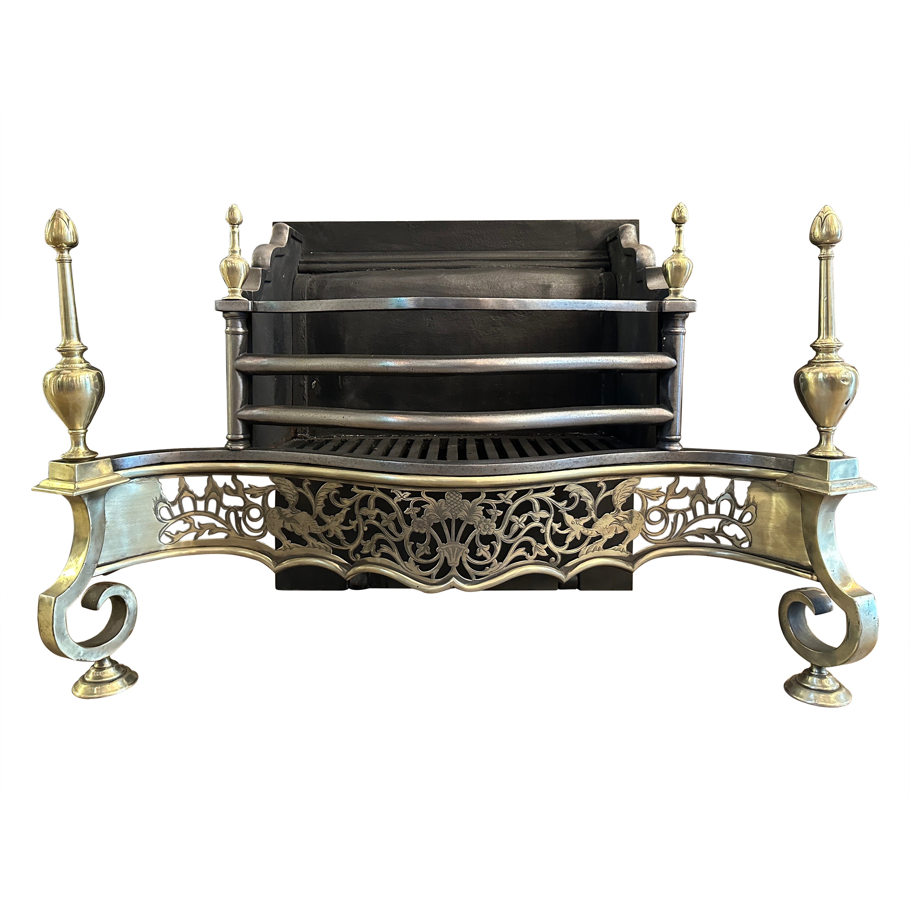 An Antique English  Regency Style Brass and Steel Fire Grate
