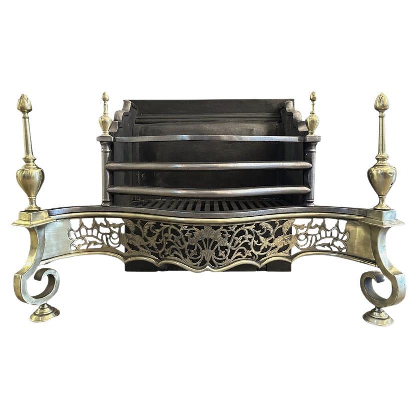 An Antique English  Regency Style Brass and Steel Fire Grate
