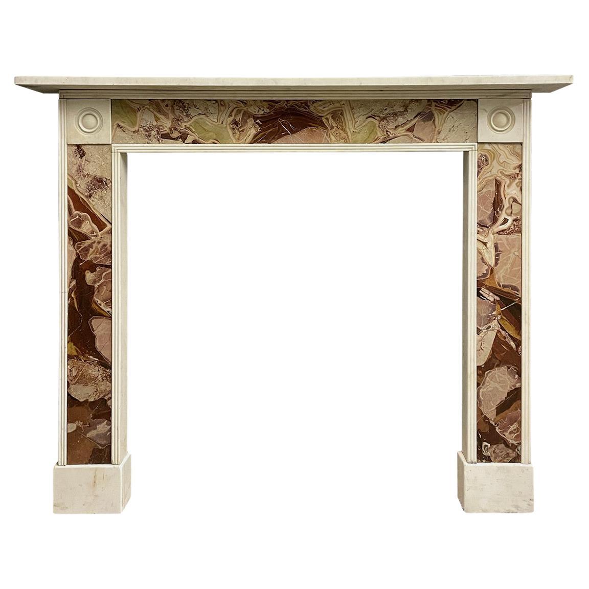 Antique English Regency Style Fireplace Mantel in Statuary and Jasper Marble