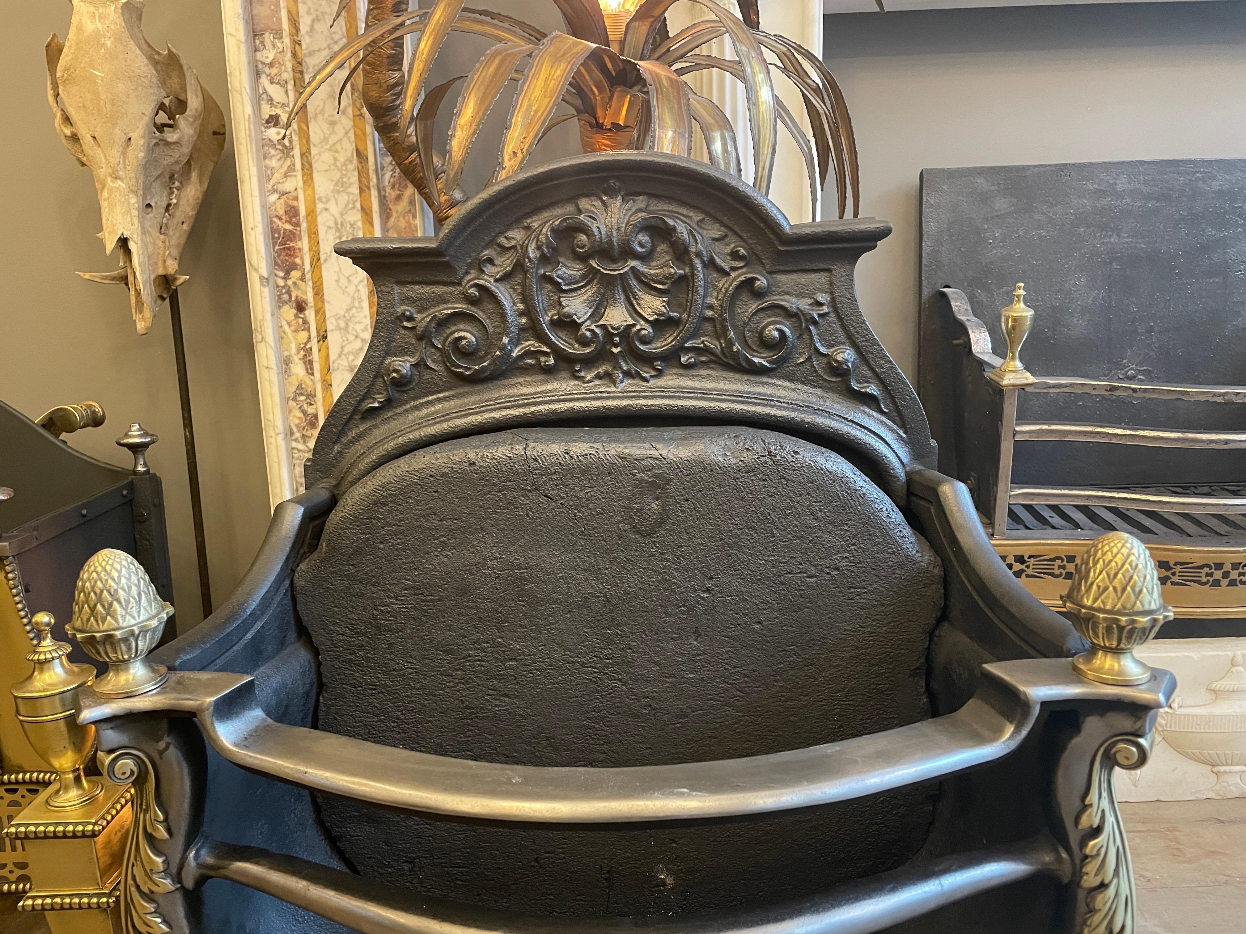 Brass Antique English Rococo Style Fire Basket For Sale