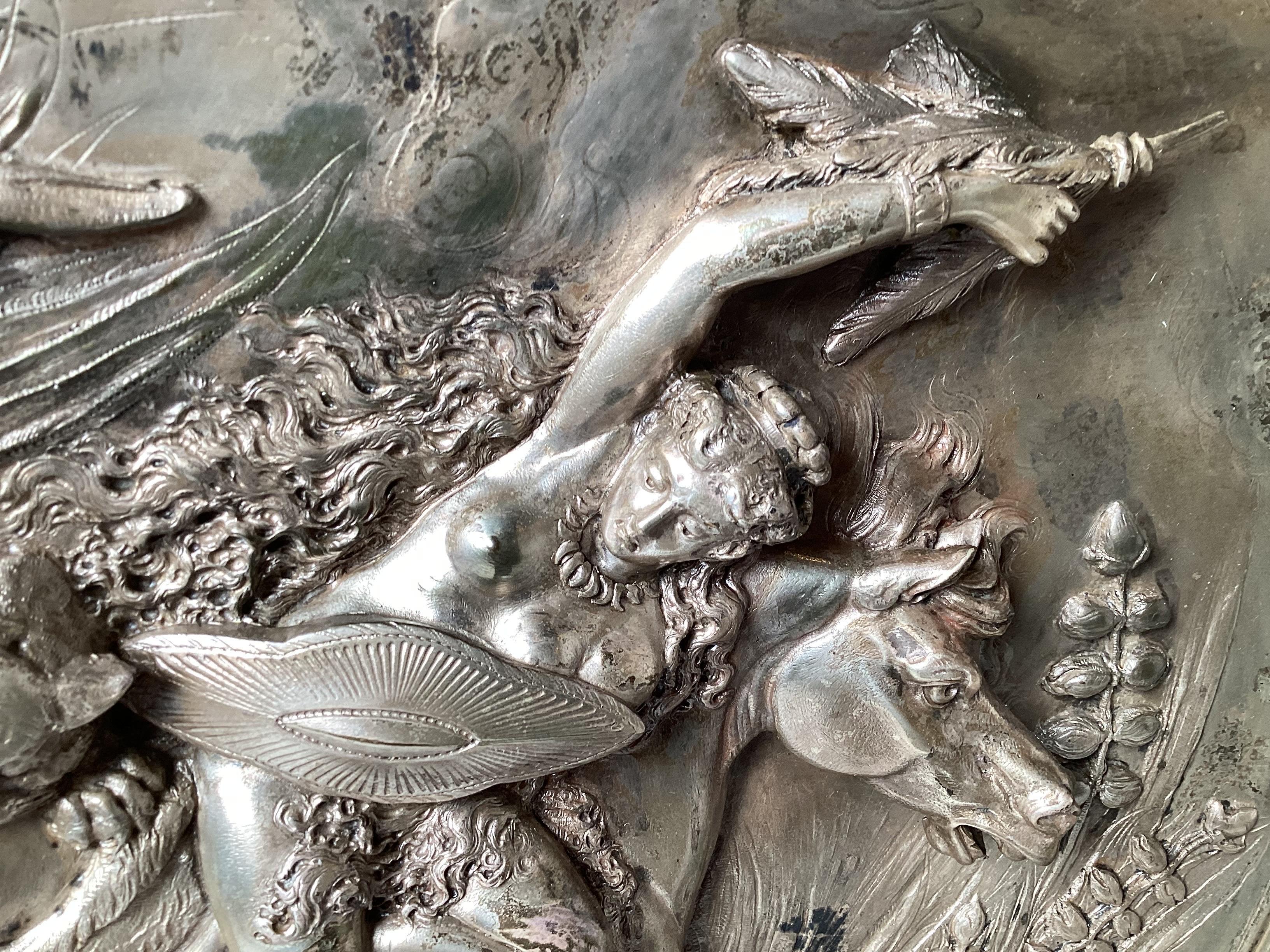 An Antique English Silvered Bronze Equestrian Framed Frieze  In Good Condition For Sale In Lambertville, NJ