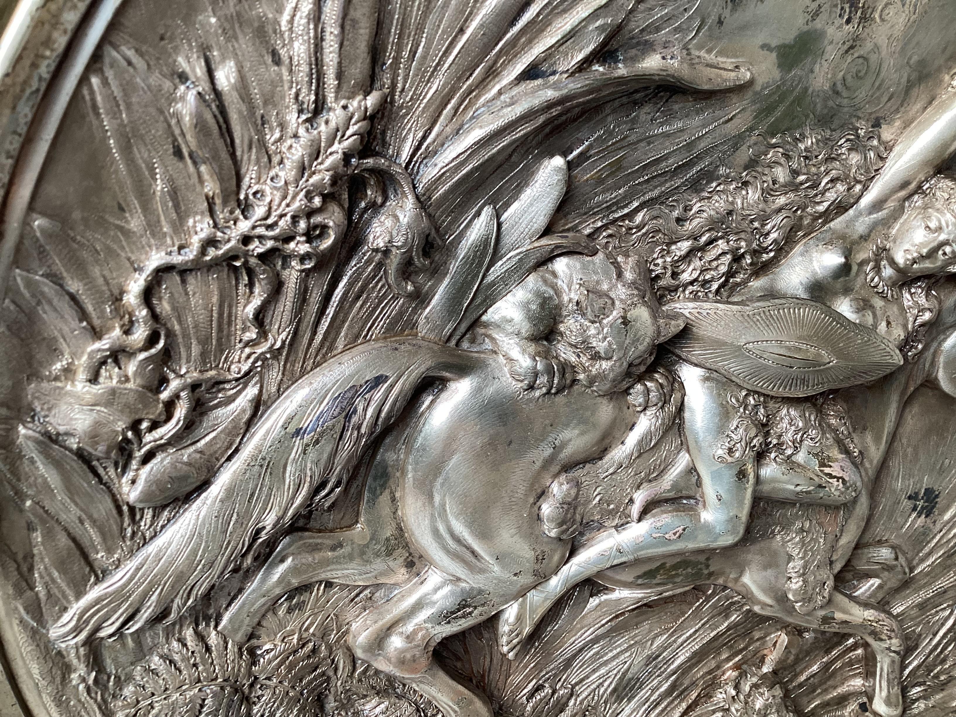 19th Century An Antique English Silvered Bronze Equestrian Framed Frieze  For Sale
