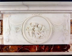 Antique English Statuary Fireplace With Inlaid Sienna & Jasper Marble