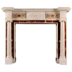 Used English Statuary Fireplace With Inlaid Sienna & Jasper Marble