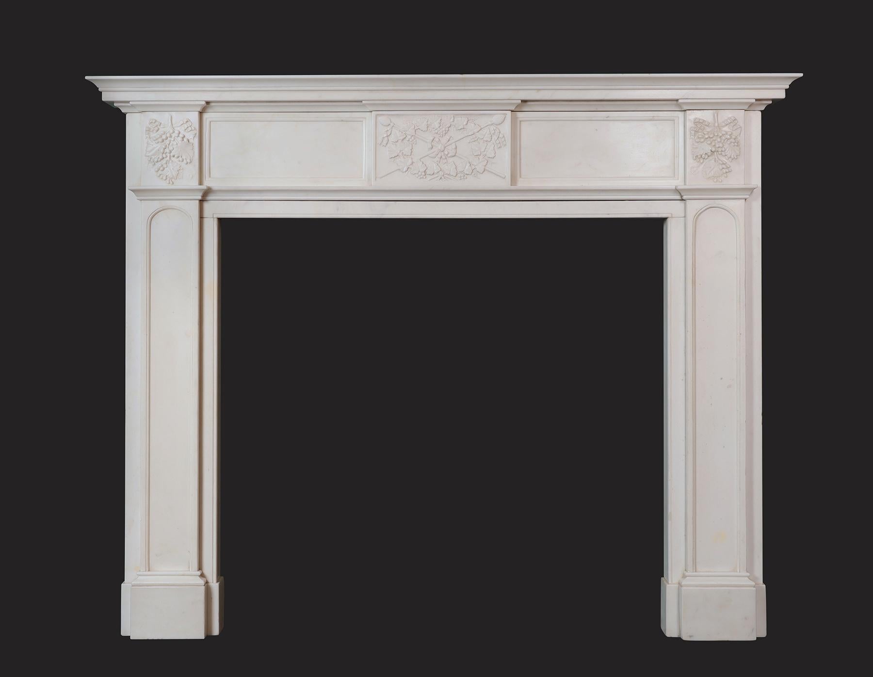 Regency Antique English Statuary White Marble Fireplace Mantel For Sale