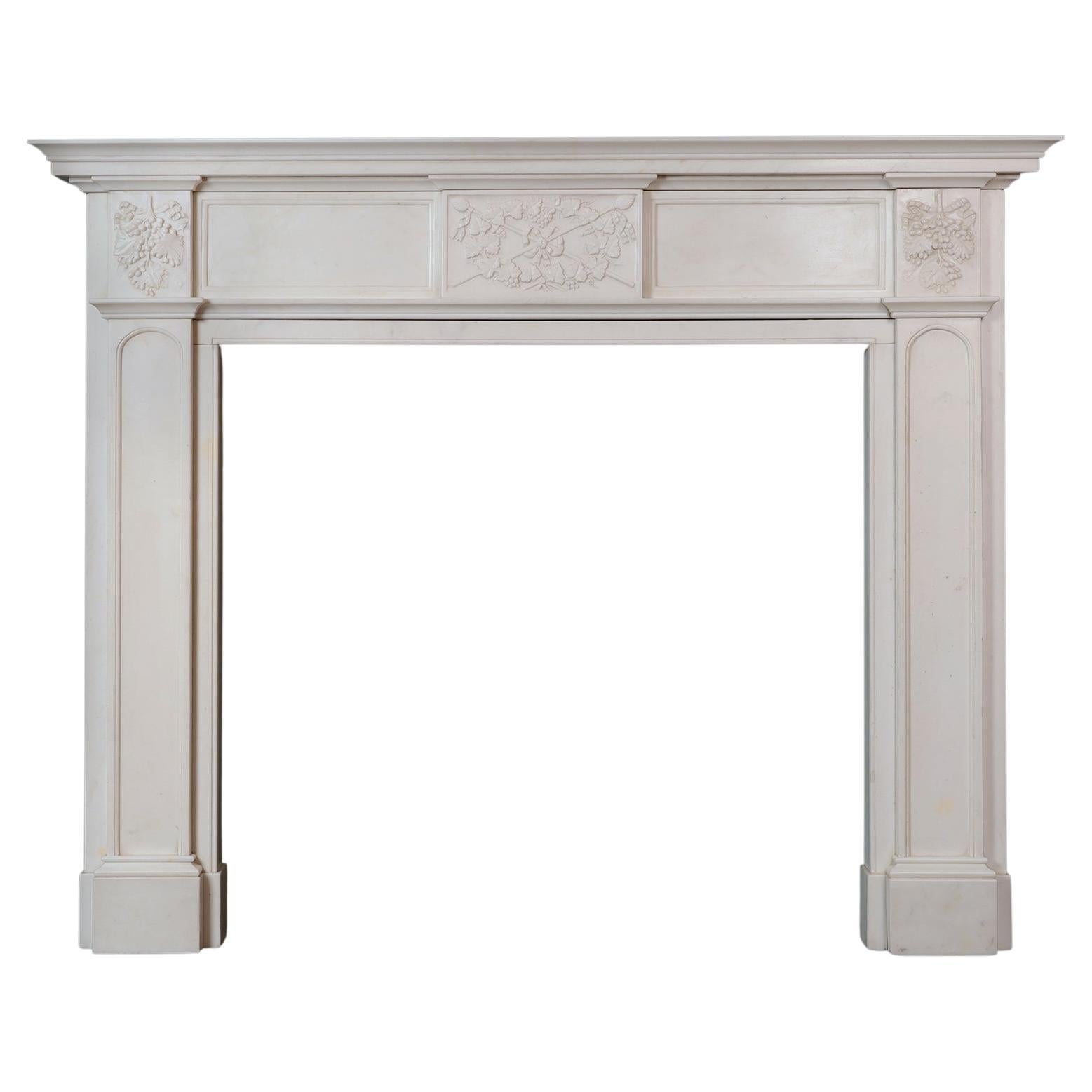 Antique English Statuary White Marble Fireplace Mantel For Sale