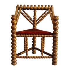 Antique English Turned Triangular Seated Beech Bobbin Turner Chair