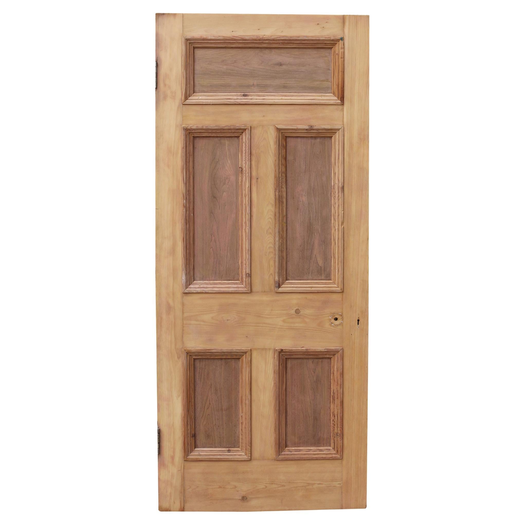 Antique Exterior Five Panel Pine Door For Sale