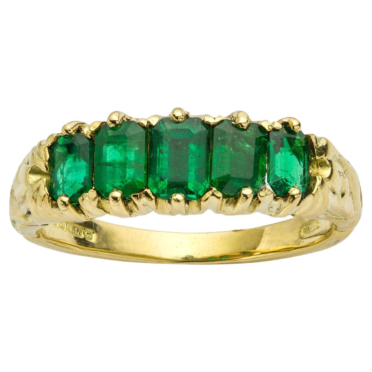 An antique Five Stone Emerald Ring For Sale