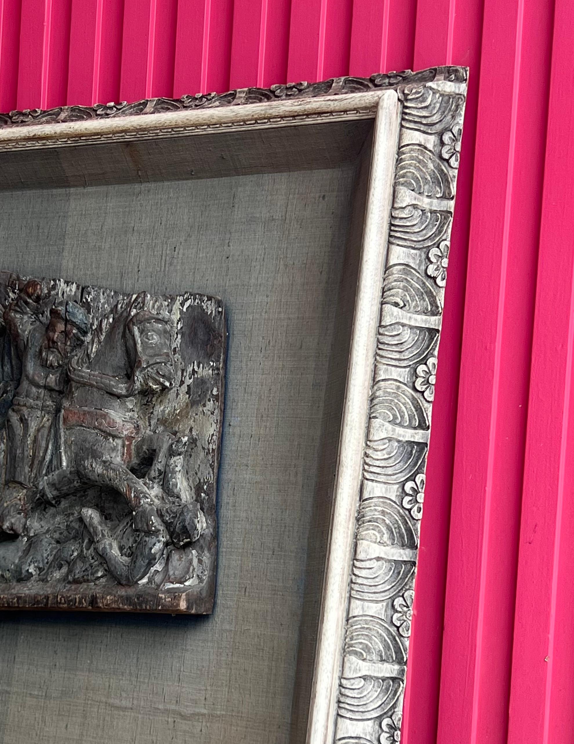 An antique framed wood carving, 19th century For Sale 3