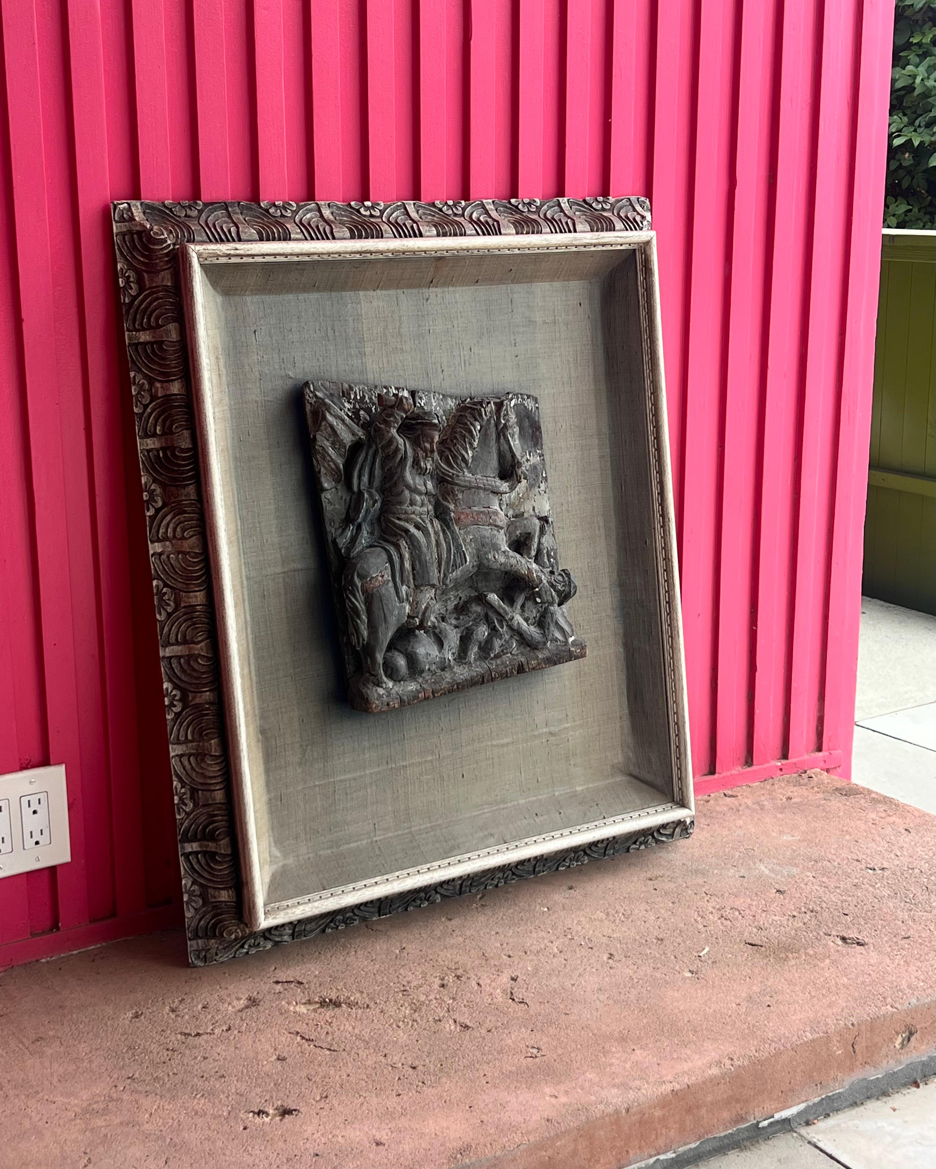 An antique framed wood carving, 19th century For Sale 5