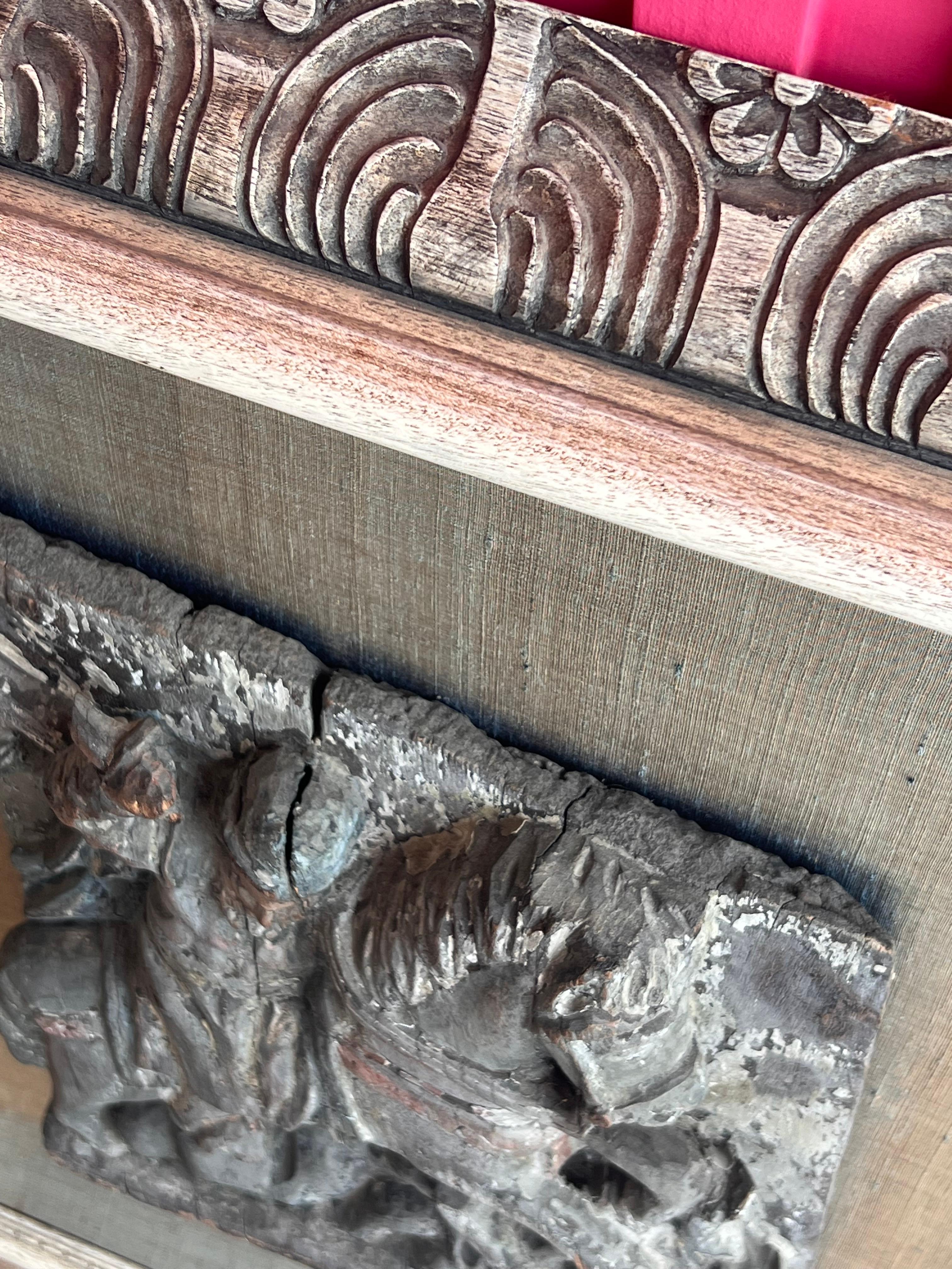 An antique framed wood carving, 19th century For Sale 6