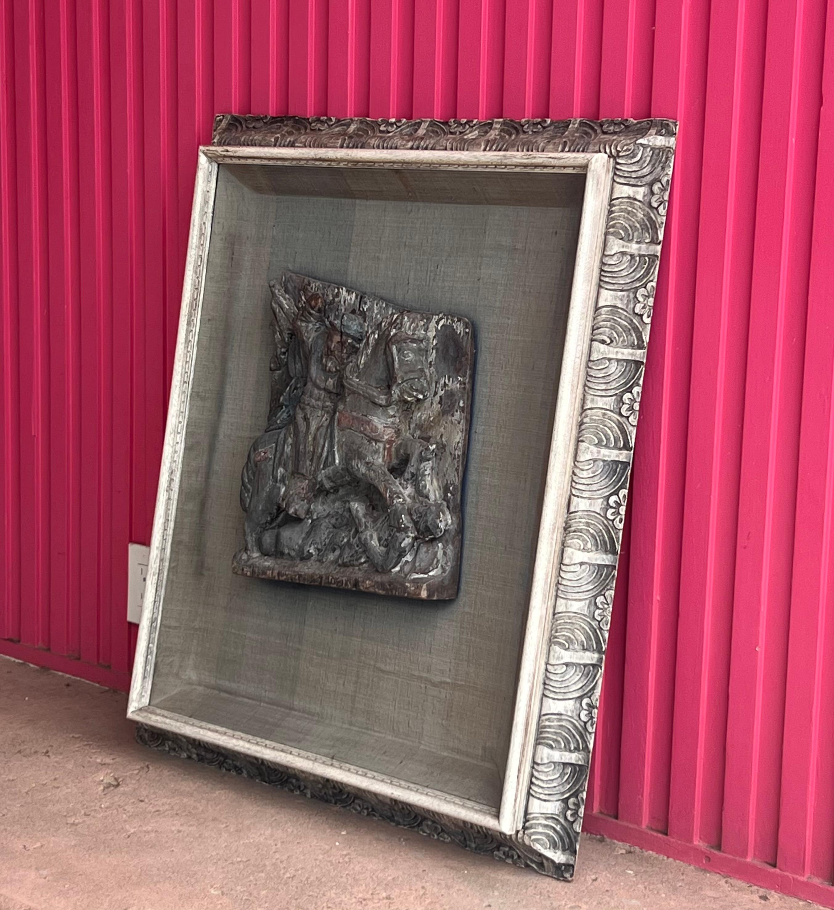 An antique framed wood carving, 19th century For Sale 10