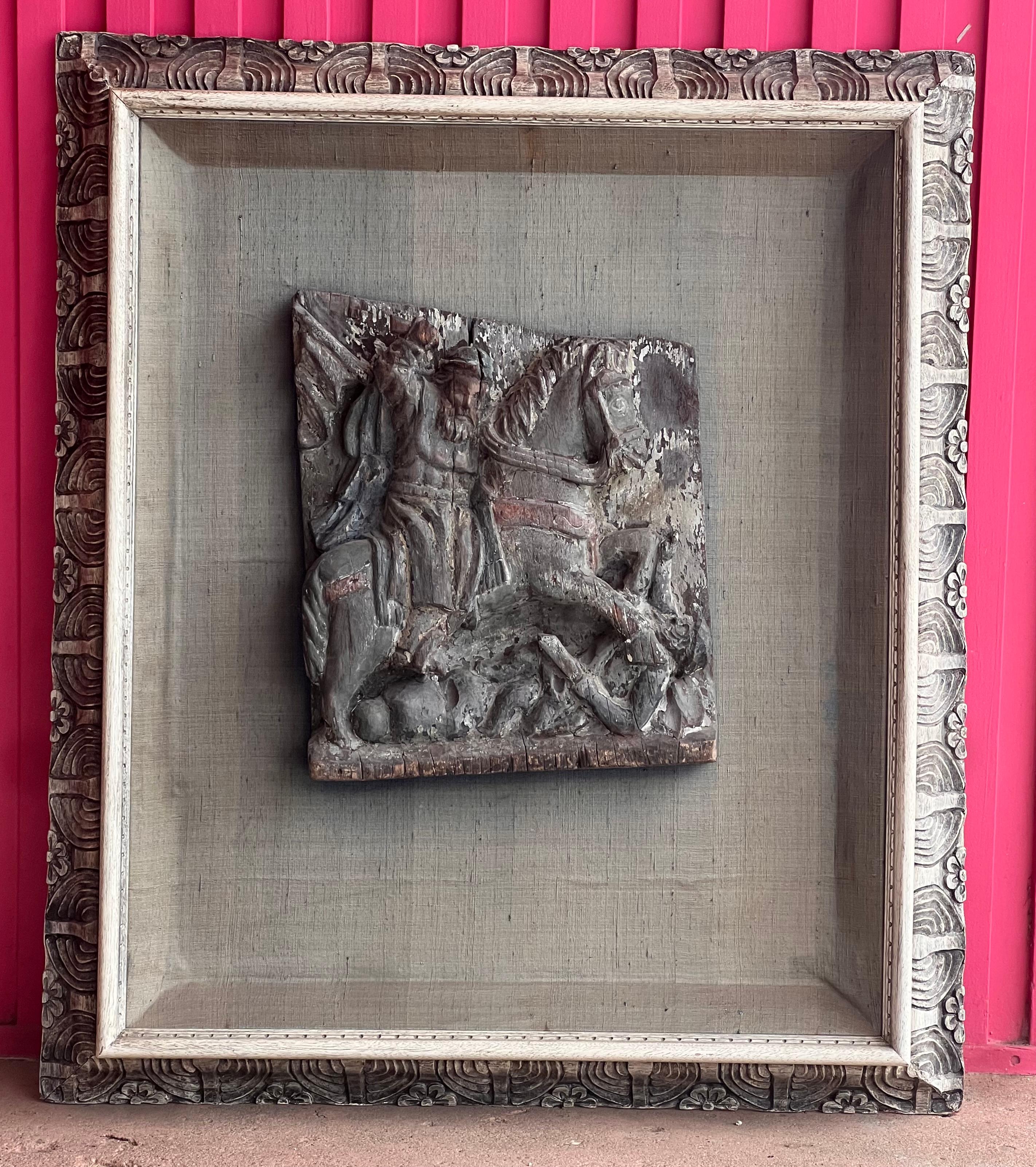 An antique framed wood carving, 19th century For Sale 13