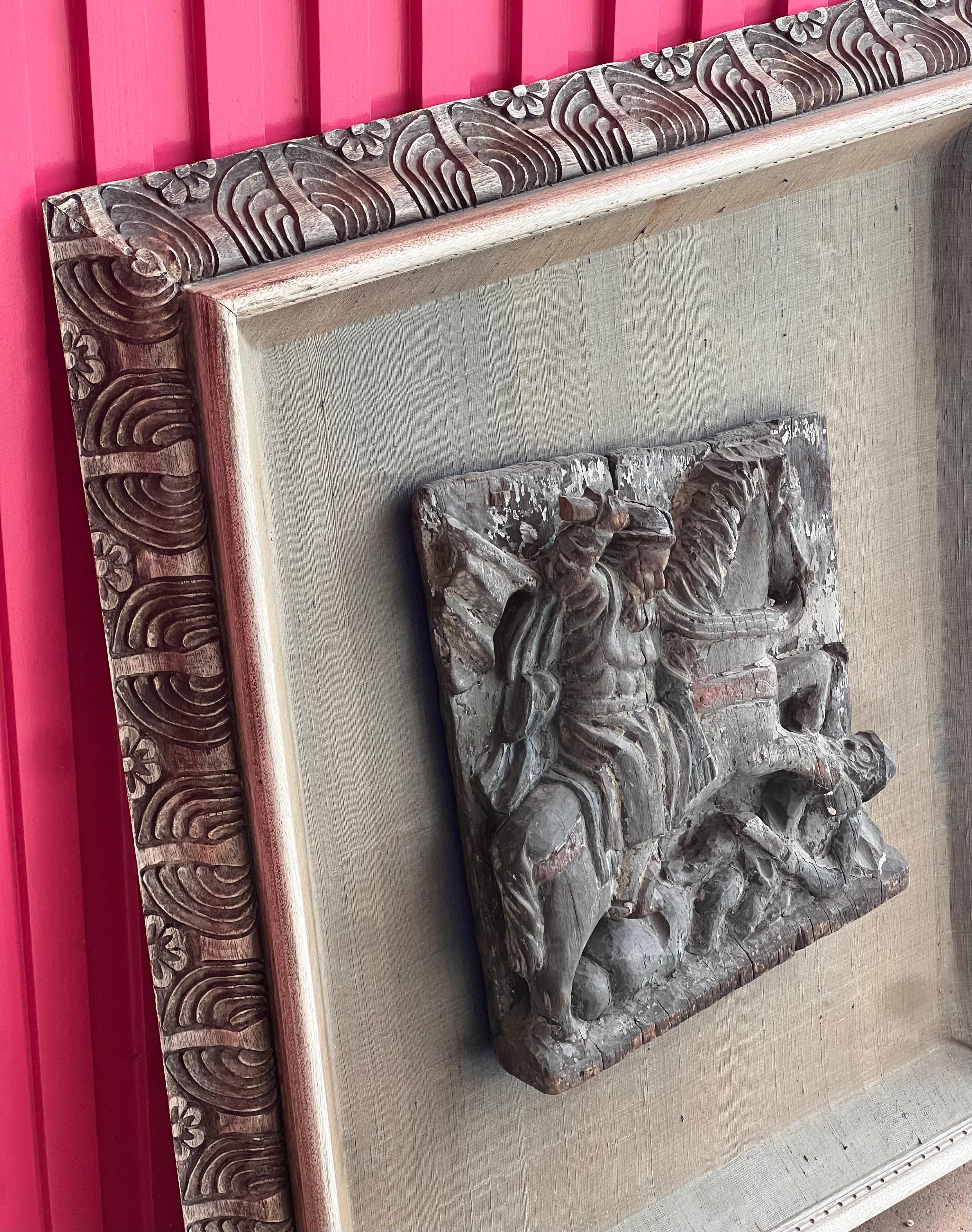 19th Century An antique framed wood carving, 19th century For Sale