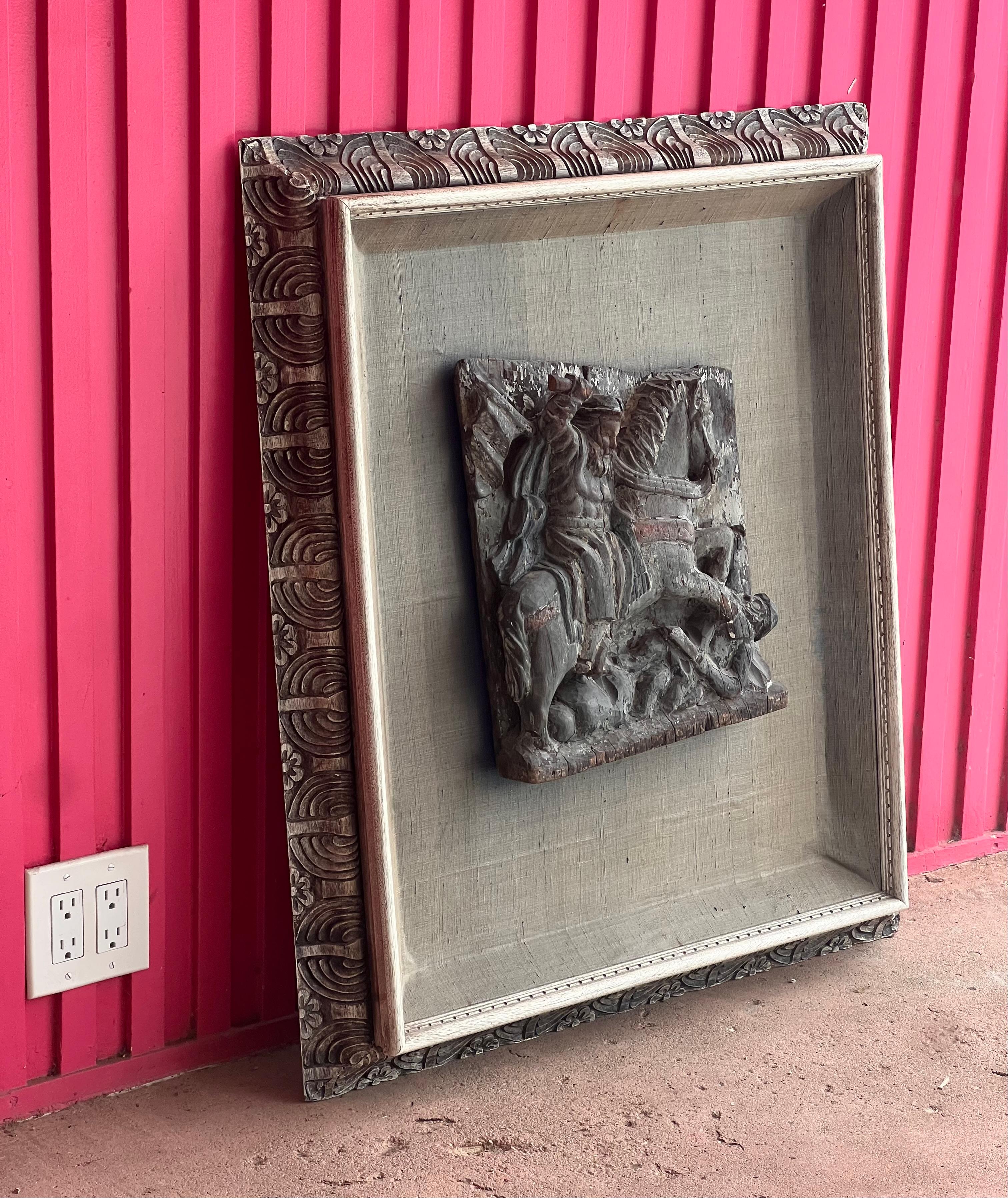Linen An antique framed wood carving, 19th century For Sale