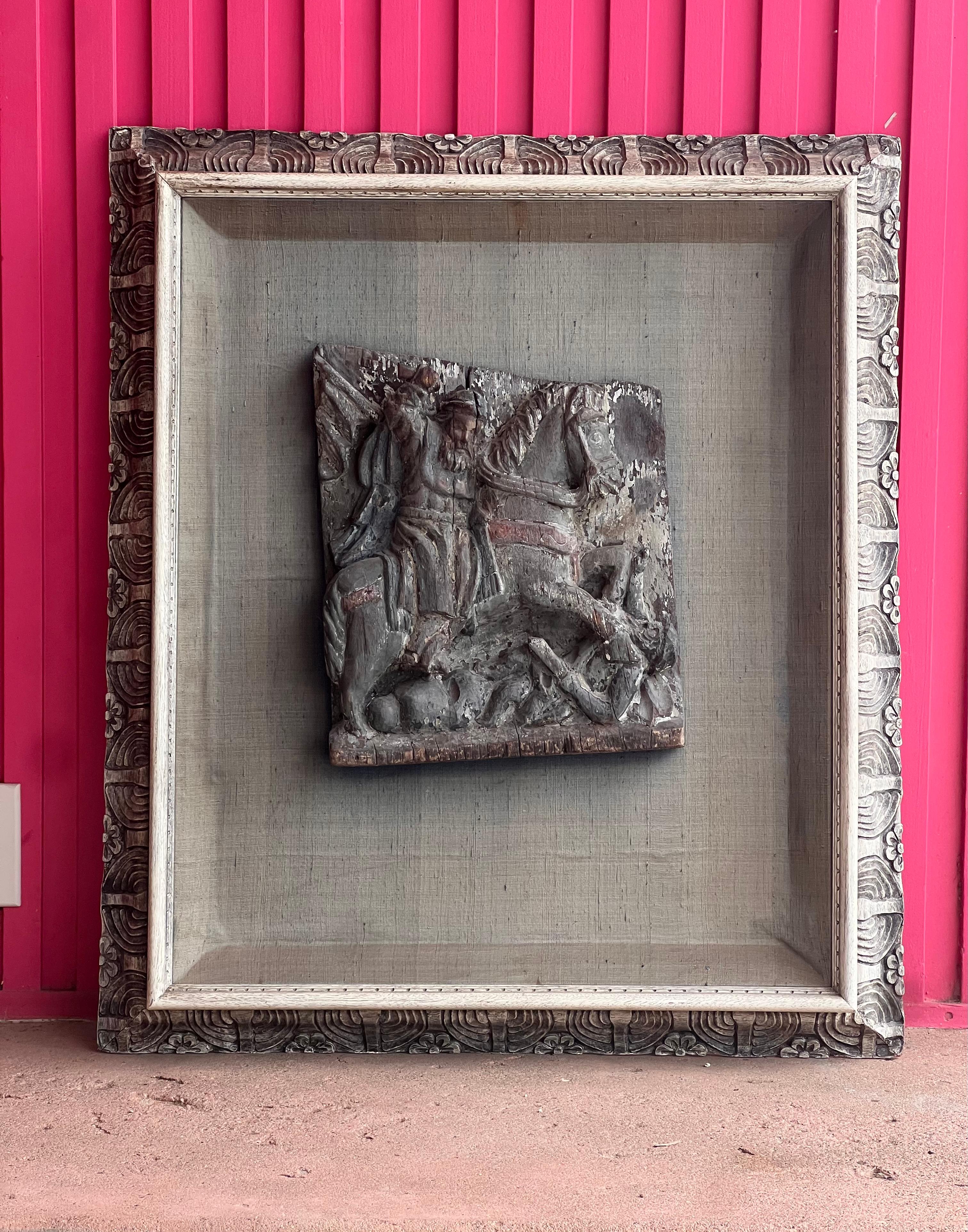 An antique framed wood carving, 19th century For Sale 1