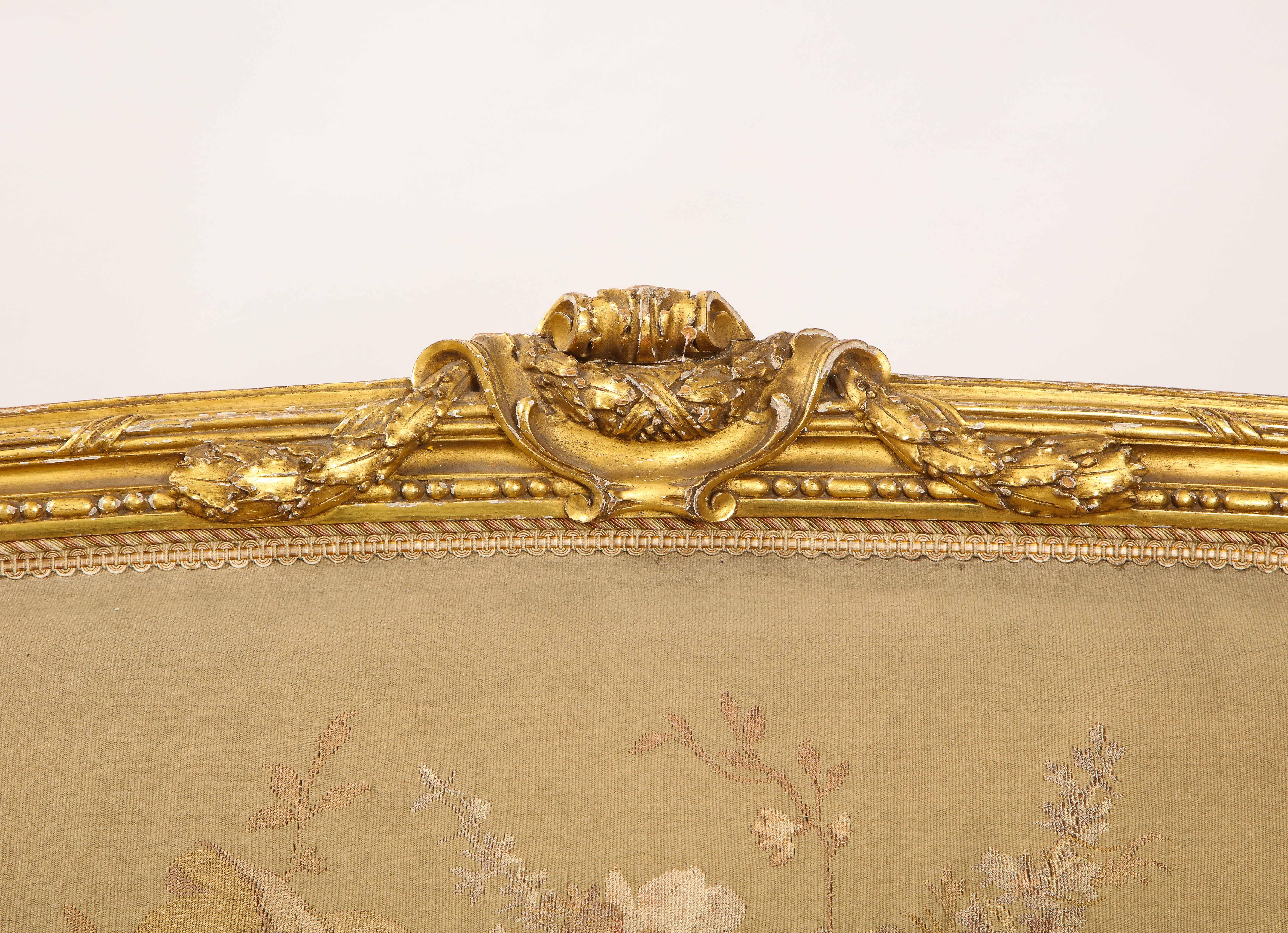 An Antique French 19th C. 5 Piece Royal Giltwood & Aubusson Suite, Att. Linke 9