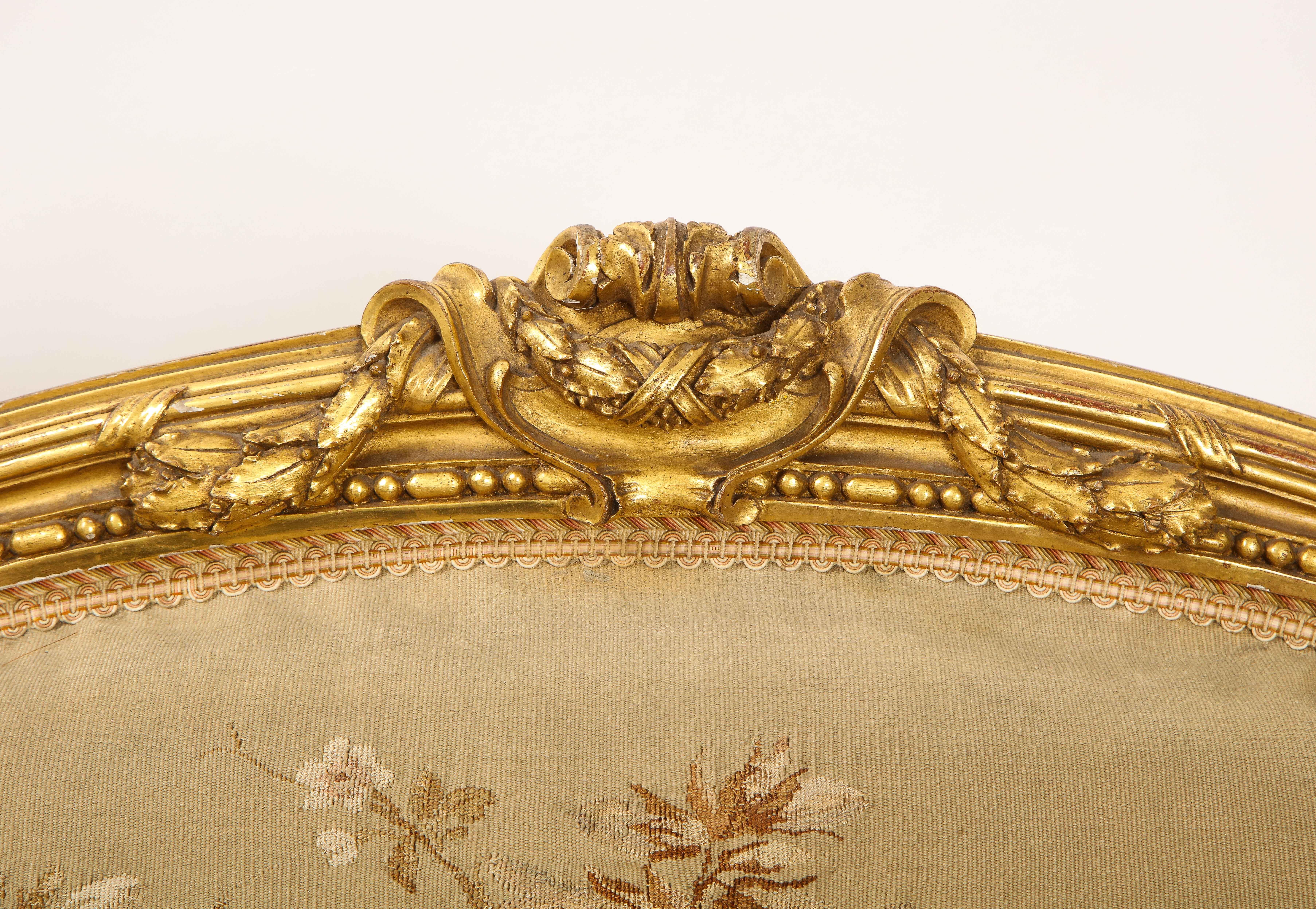 An Antique French 19th C. 5 Piece Royal Giltwood & Aubusson Suite, Att. Linke 10