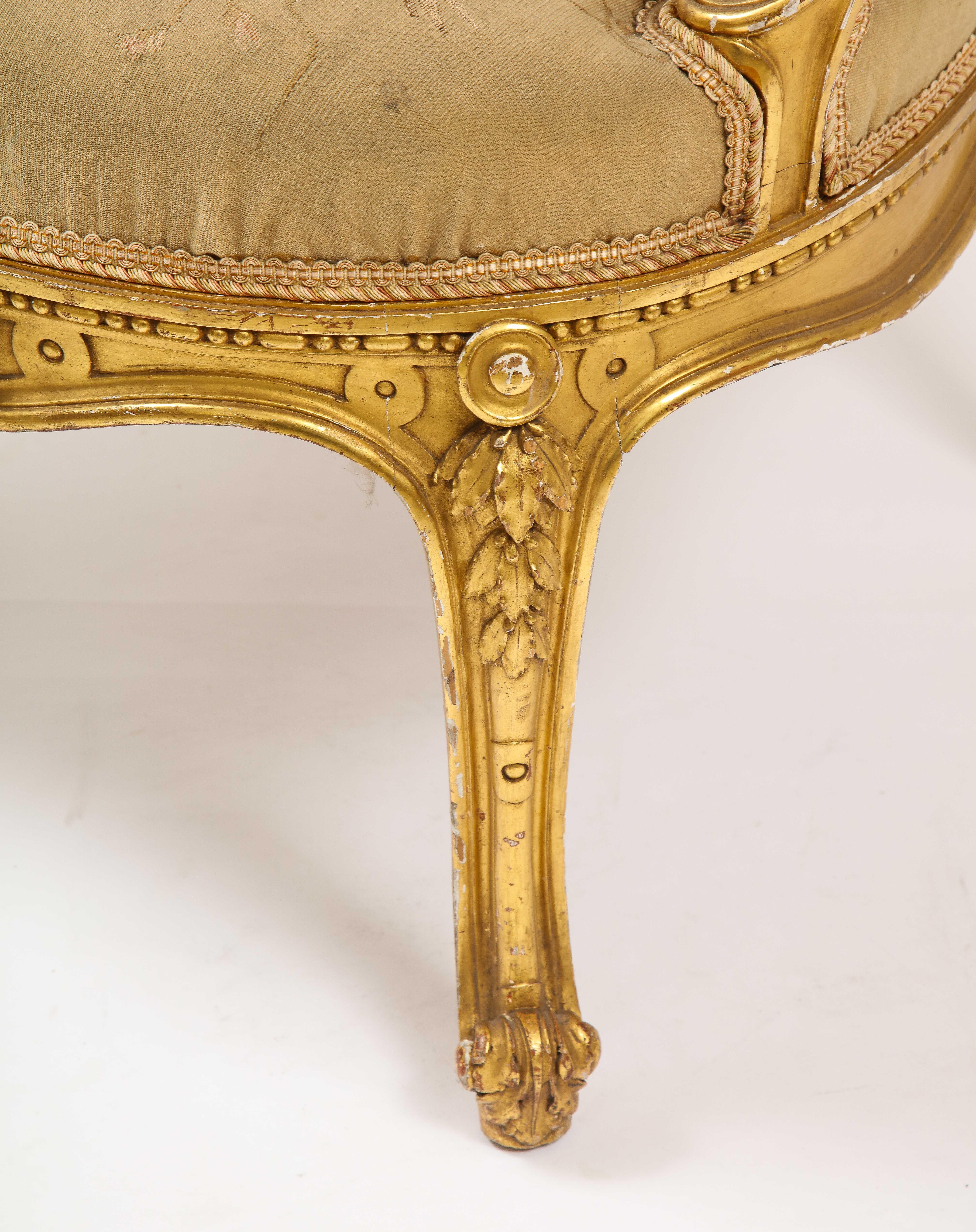 An Antique French 19th C. 5 Piece Royal Giltwood & Aubusson Suite, Att. Linke 12