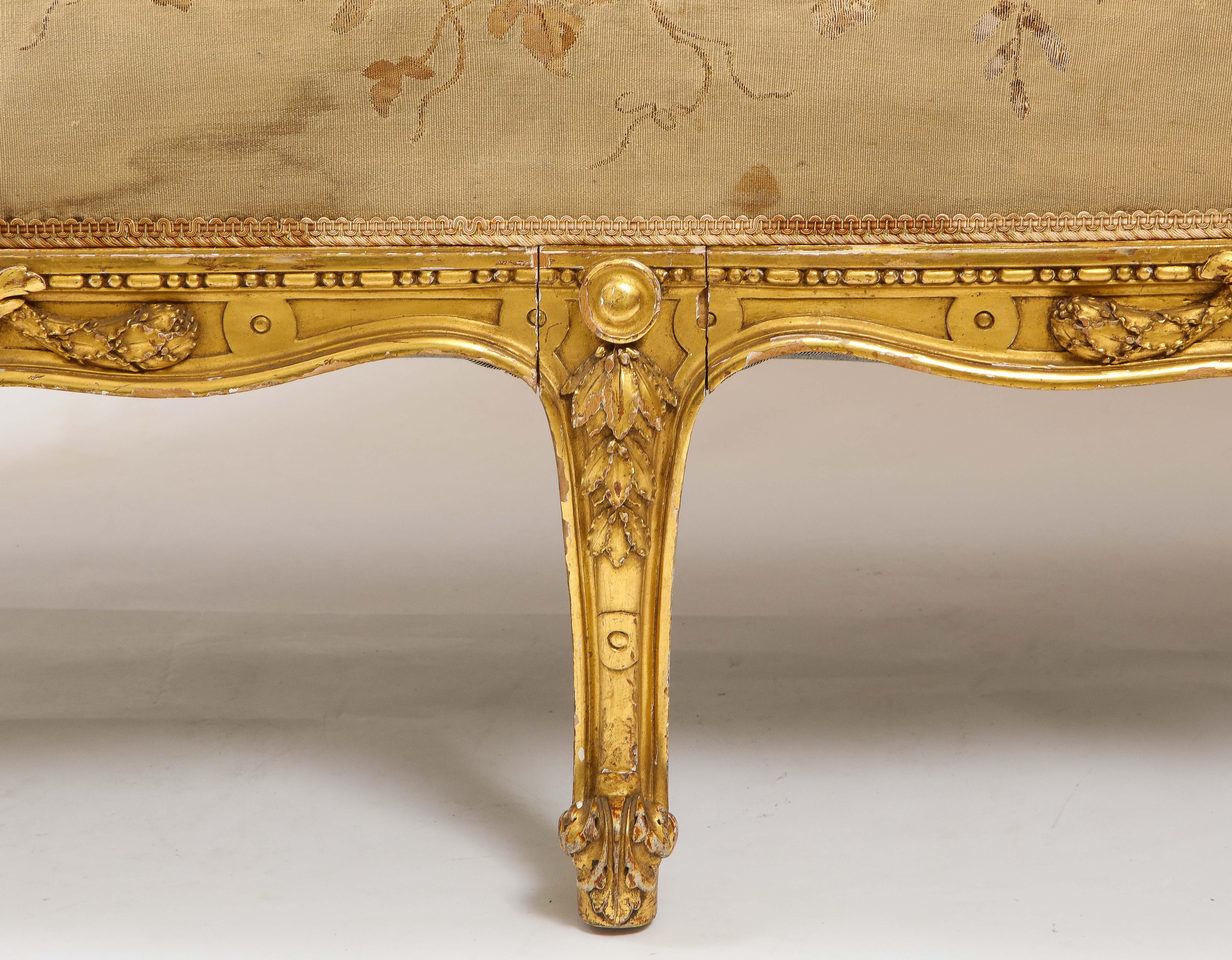 An Antique French 19th C. 5 Piece Royal Giltwood & Aubusson Suite, Att. Linke 13