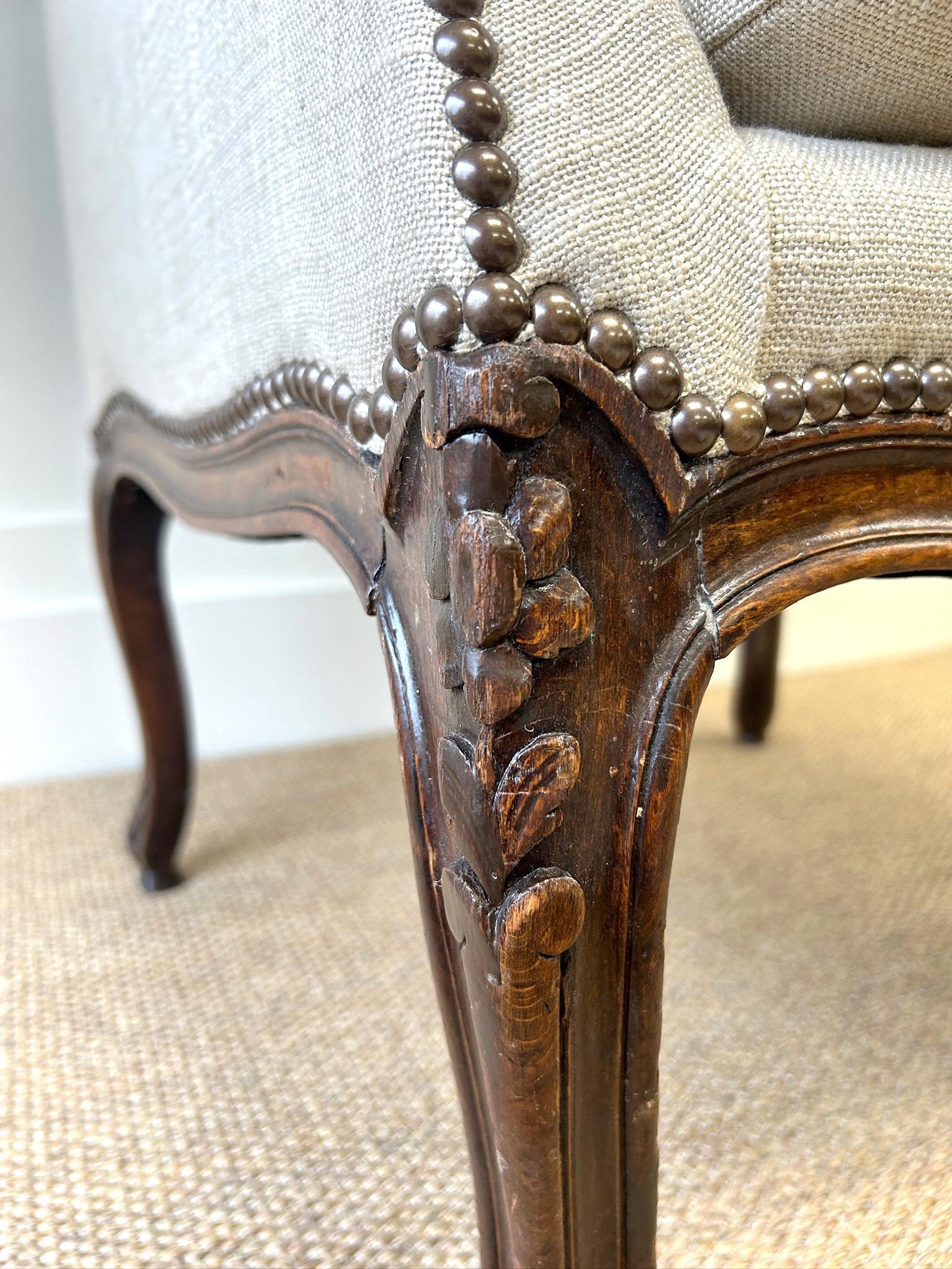 An Antique French Arm Chair with New Kravet Linen Upholstery For Sale 3