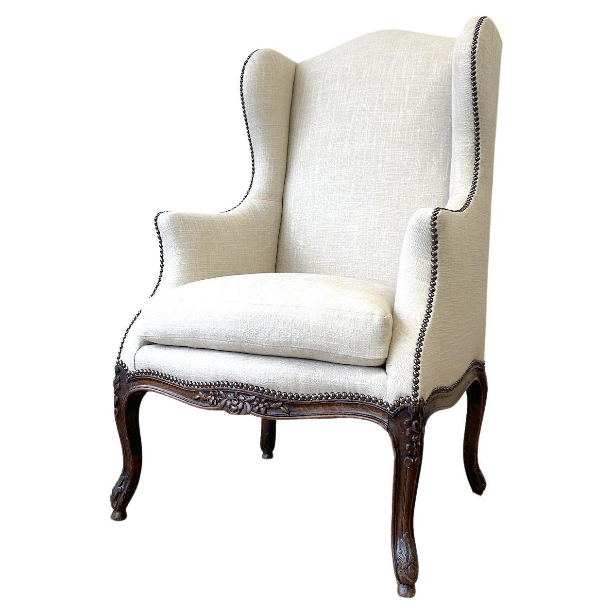 An Antique French Arm Chair with New Kravet Linen Upholstery For Sale
