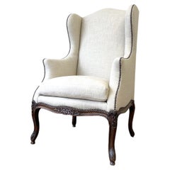 Fauteuil français ancien avec revêtement en lin Kravet neuf