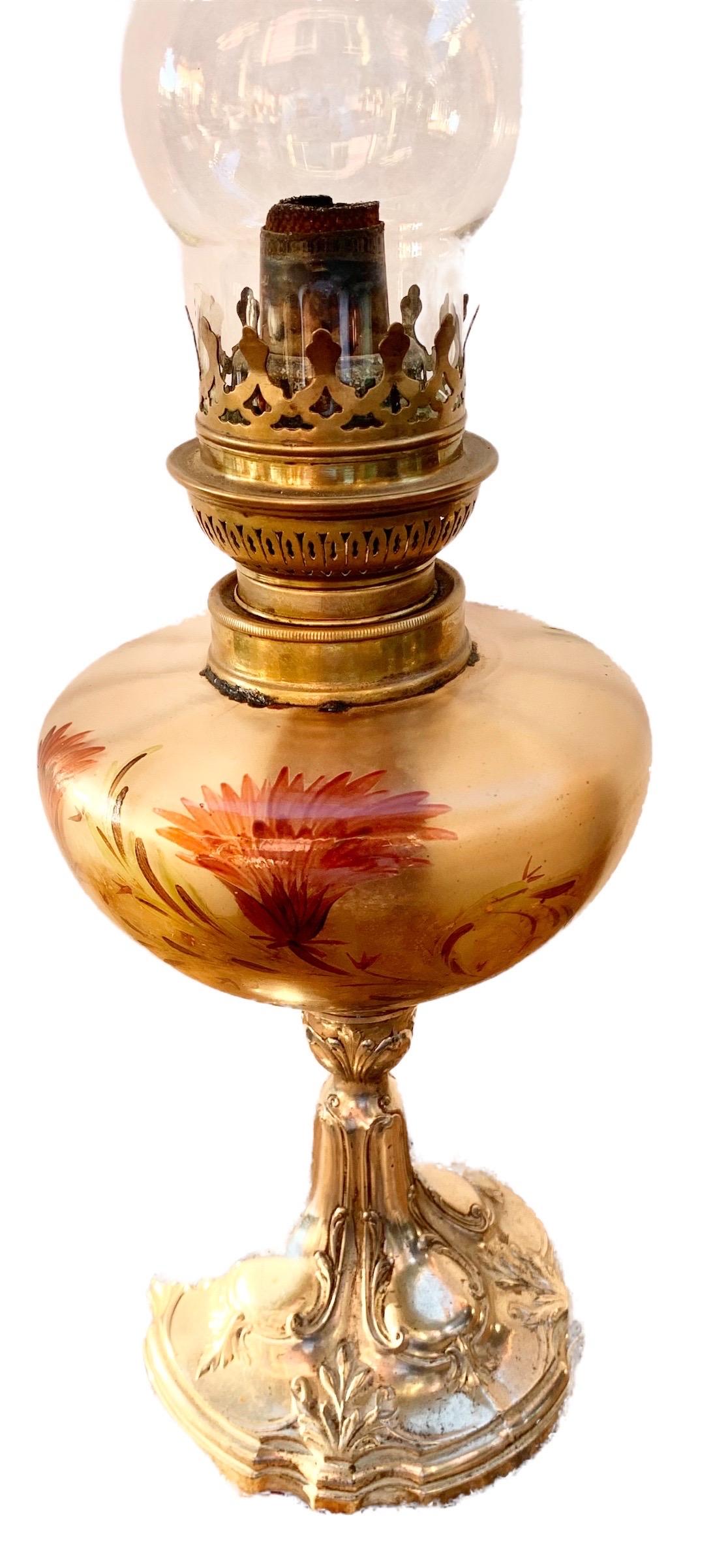 Antique French Art Nouveau Oil Lamp In Good Condition In New Orleans, LA