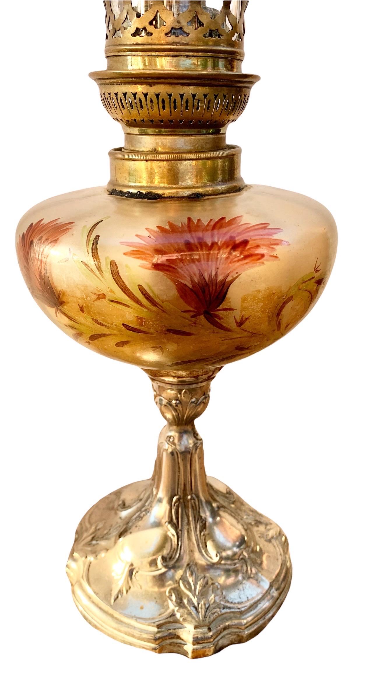 Late 19th Century Antique French Art Nouveau Oil Lamp