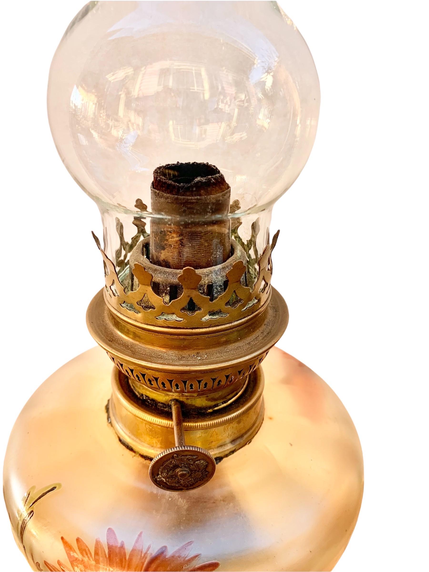 Glass Antique French Art Nouveau Oil Lamp