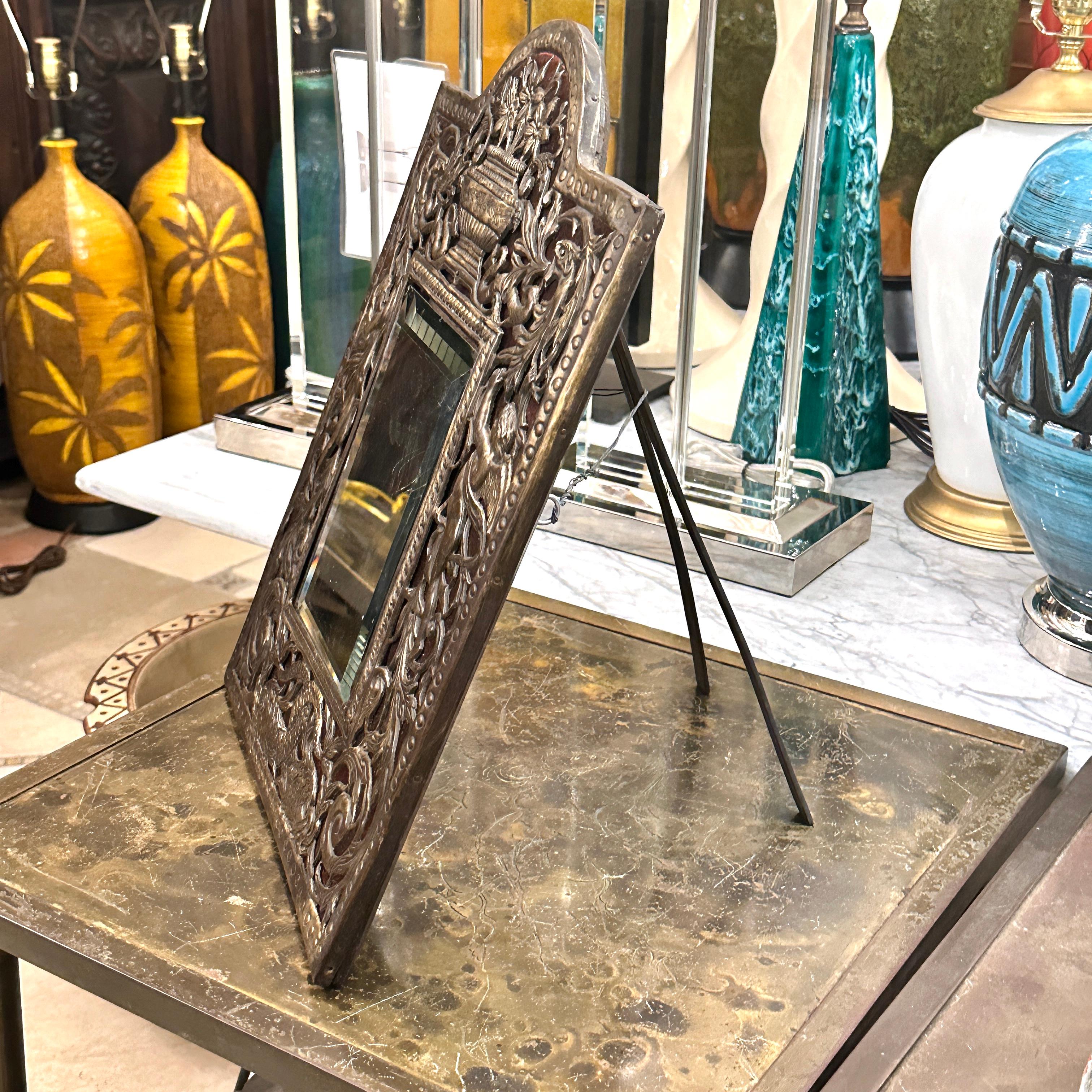 An Antique French Bronze and Wood Mirror In Good Condition For Sale In New York, NY