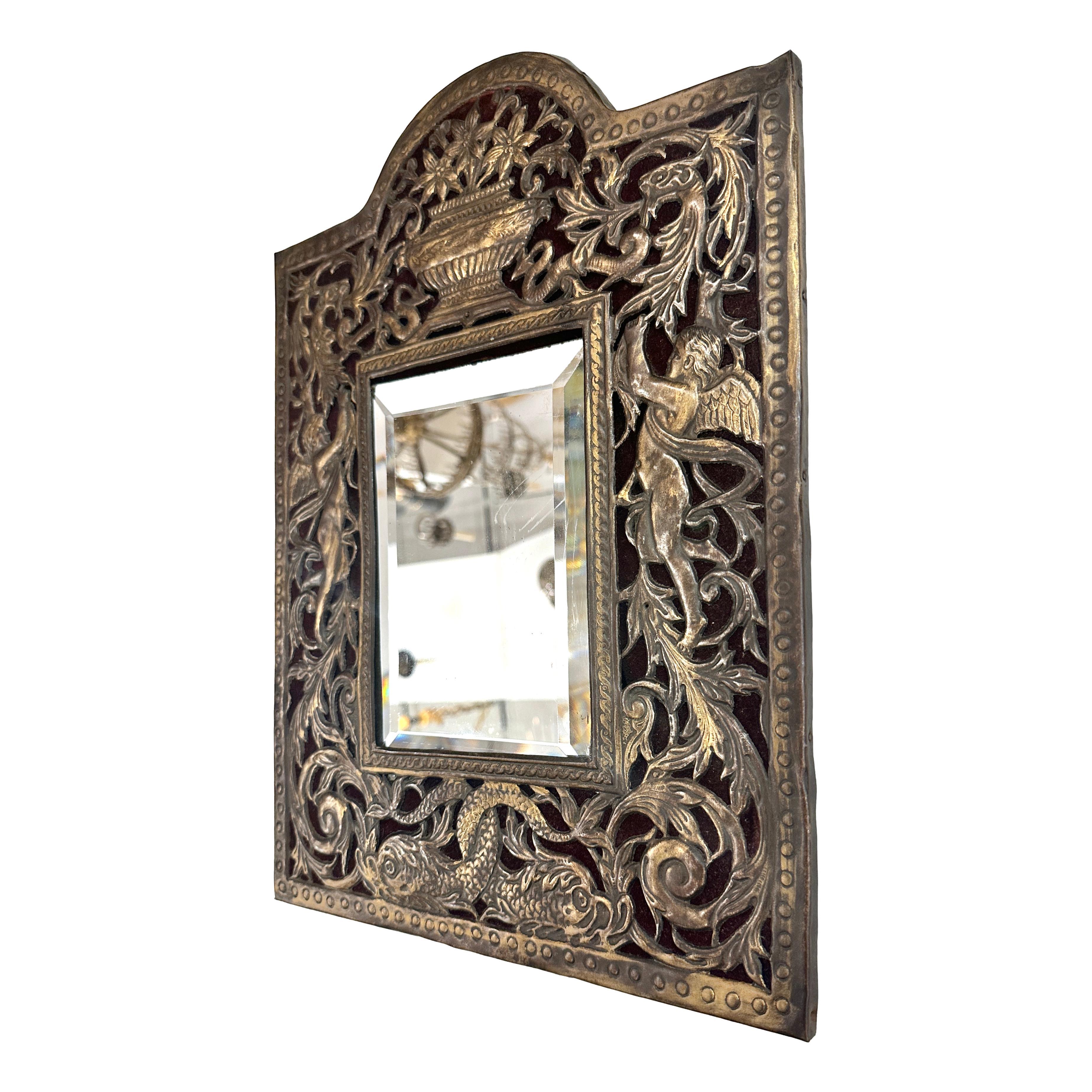 An Antique French Bronze and Wood Mirror For Sale 2