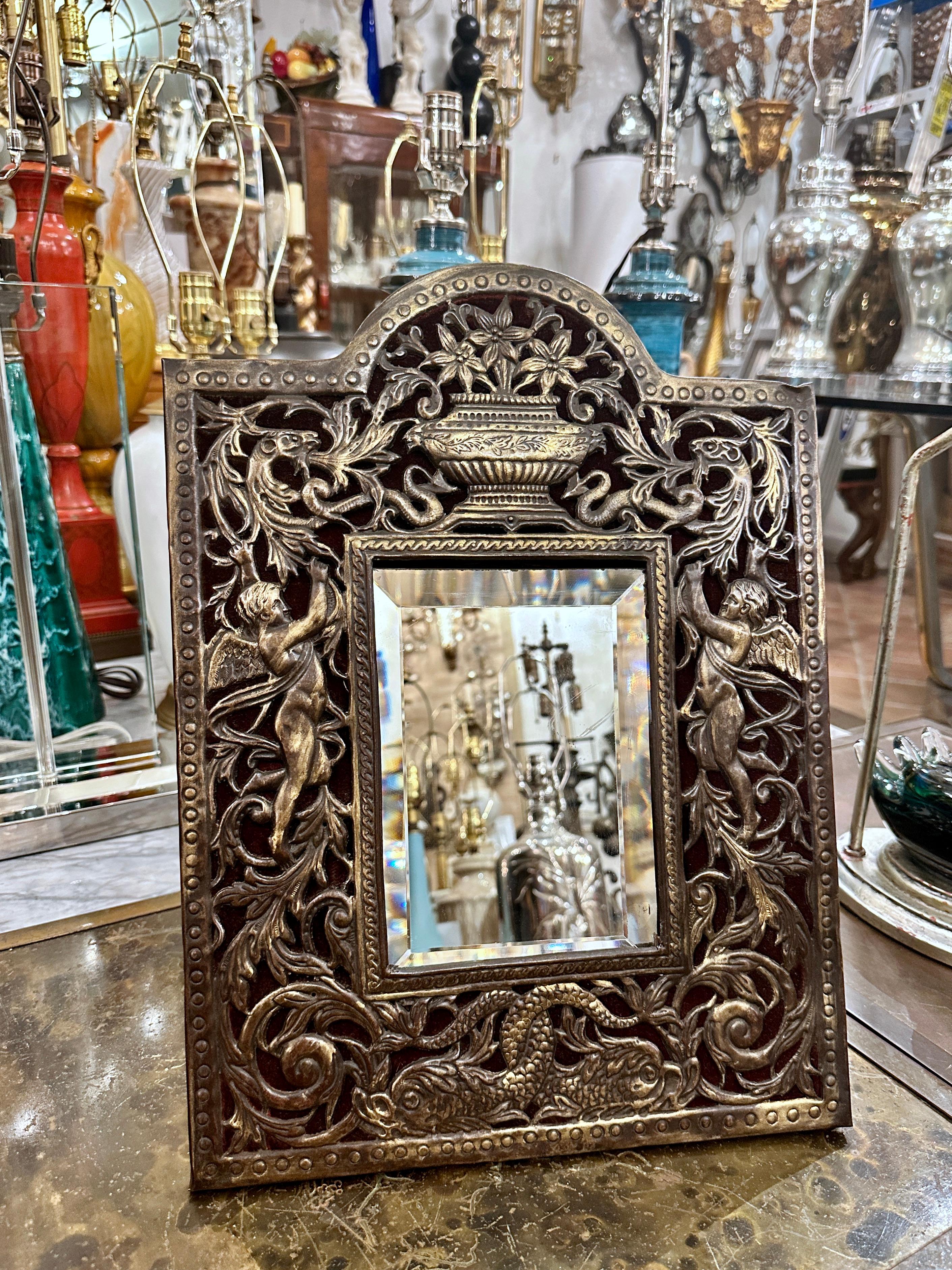 An Antique French Bronze and Wood Mirror For Sale 3
