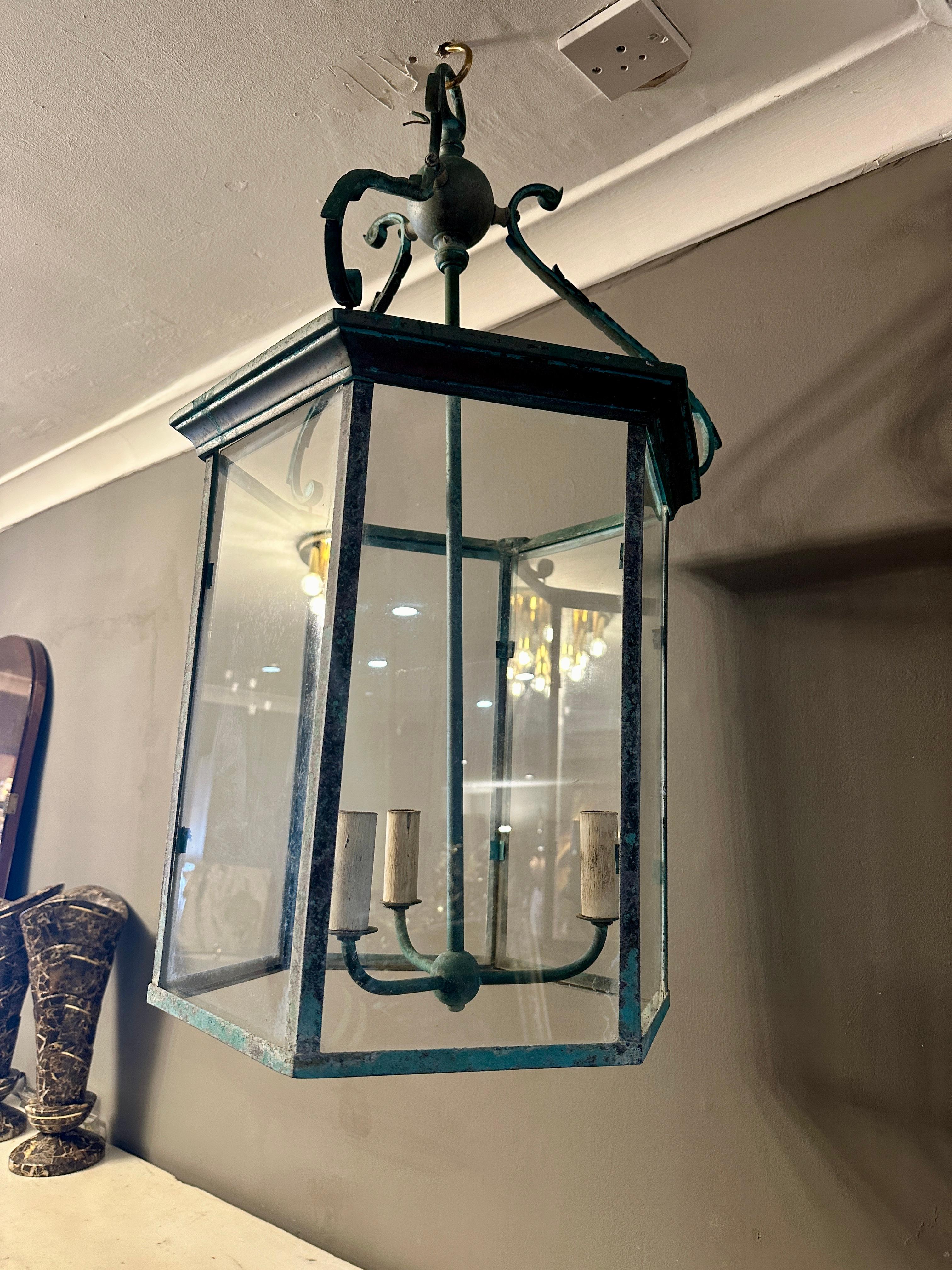 Ancienne lanterne française en bronze vert-de-gris en vente 5